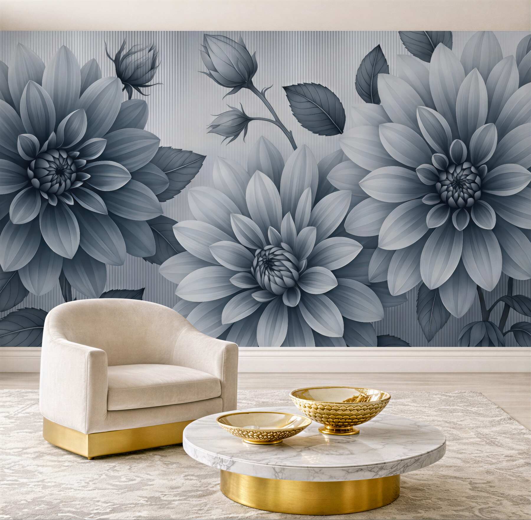 Fototapeta eleganckie grafitowe dalie w rozkwicie