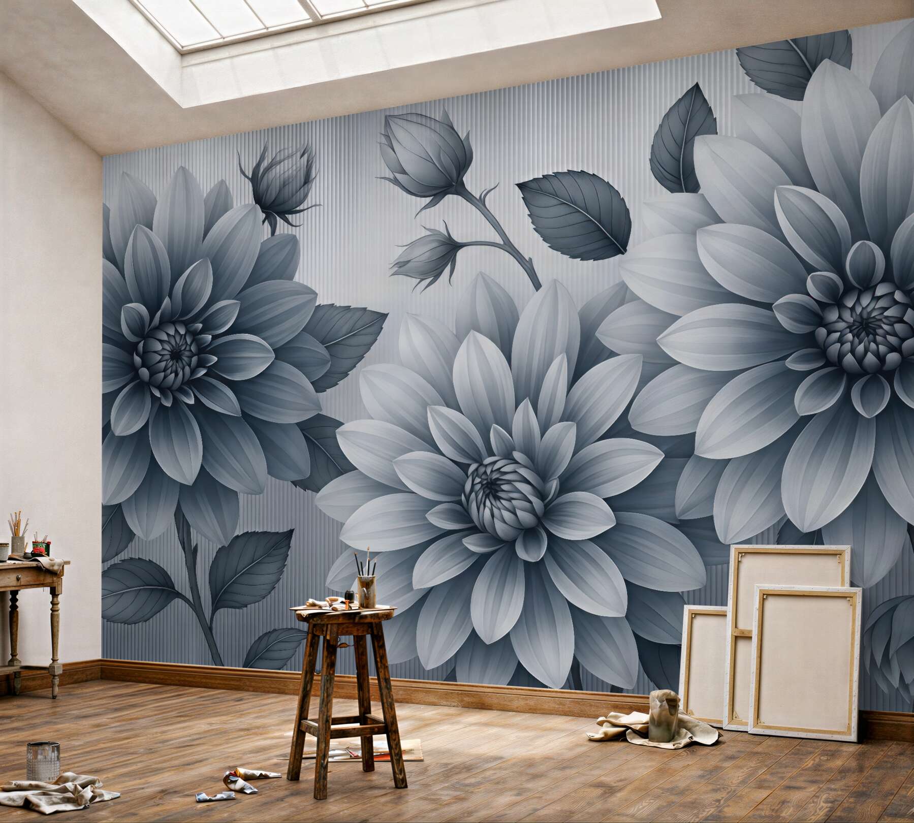 Fototapeta eleganckie grafitowe dalie w rozkwicie