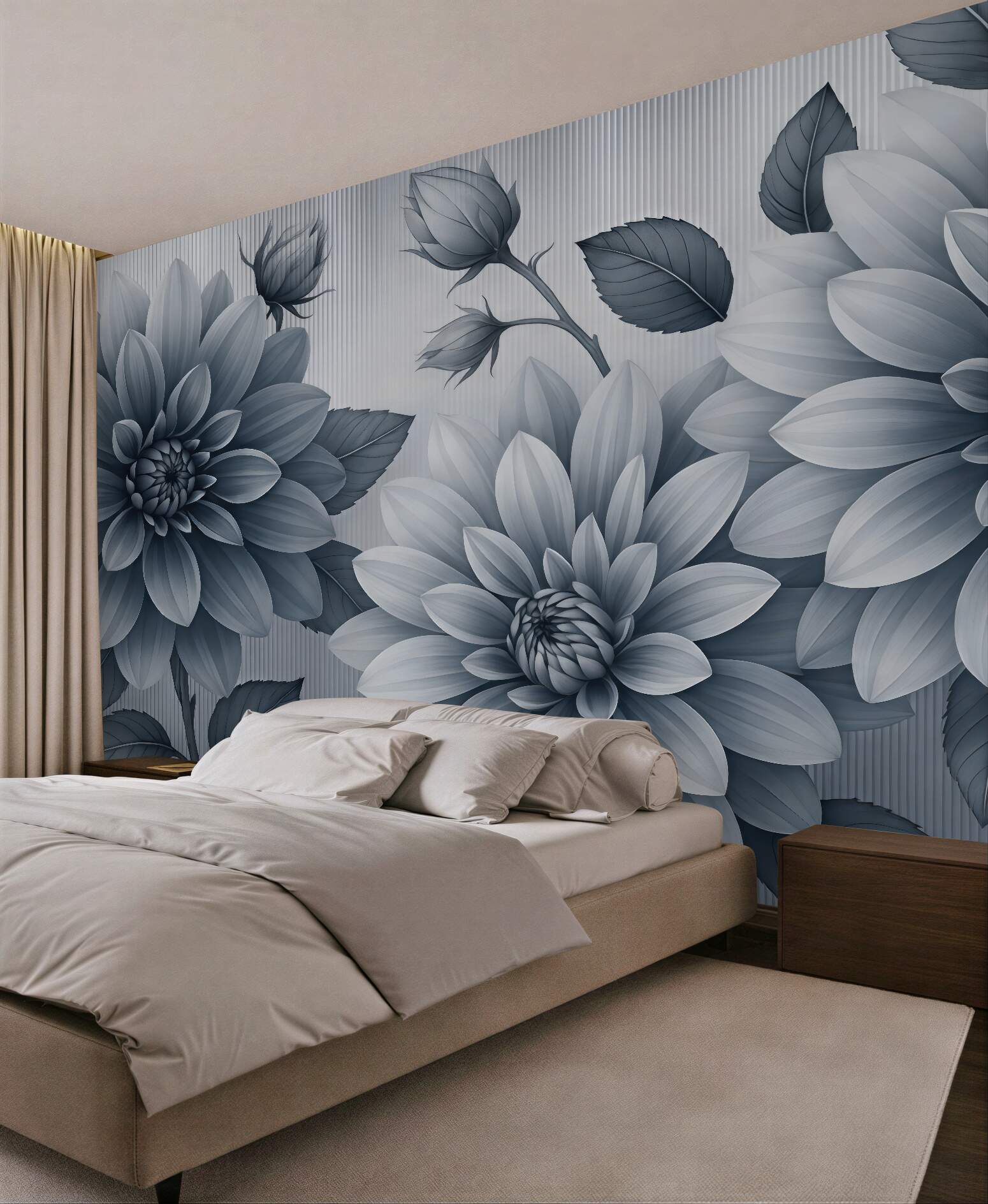 Fototapeta eleganckie grafitowe dalie w rozkwicie