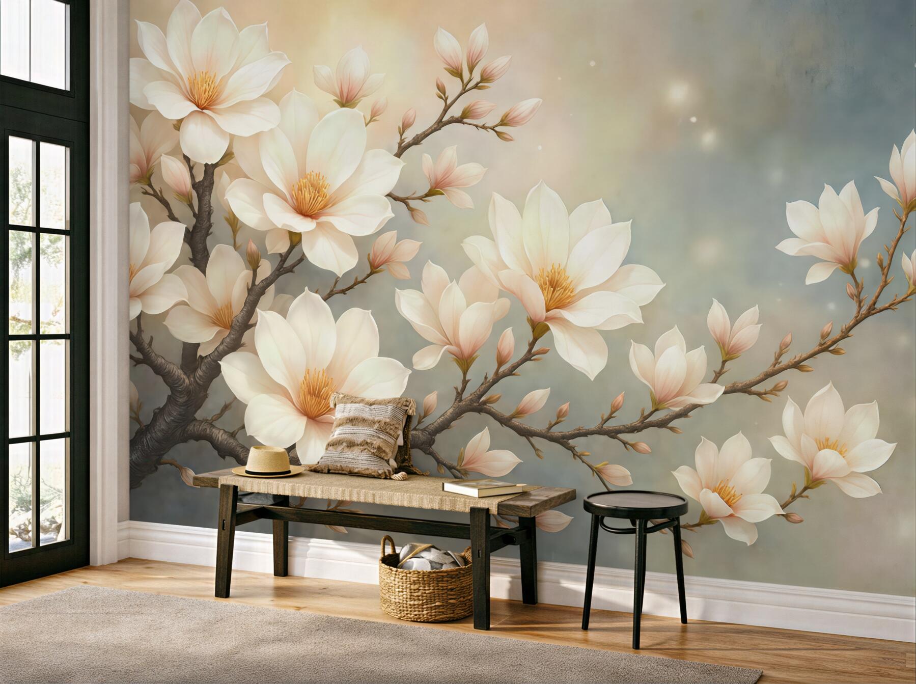 Fototapeta kremowe magnolie w złotym blasku