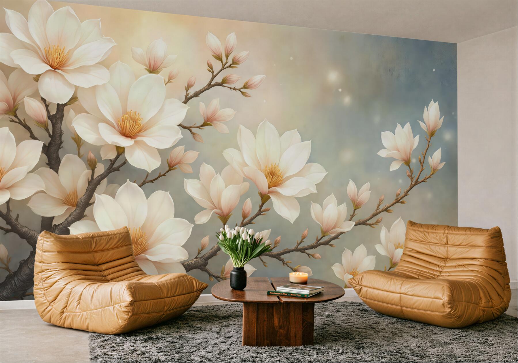 Fototapeta kremowe magnolie w złotym blasku