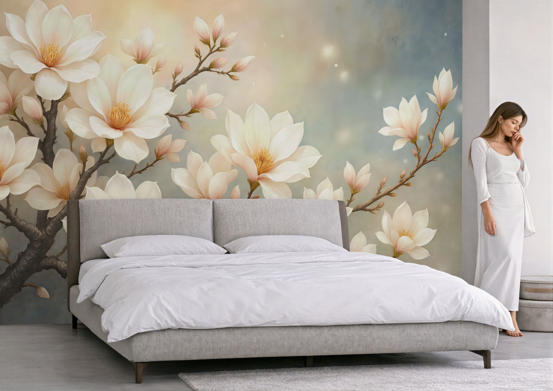 Fototapeta kremowe magnolie w złotym blasku