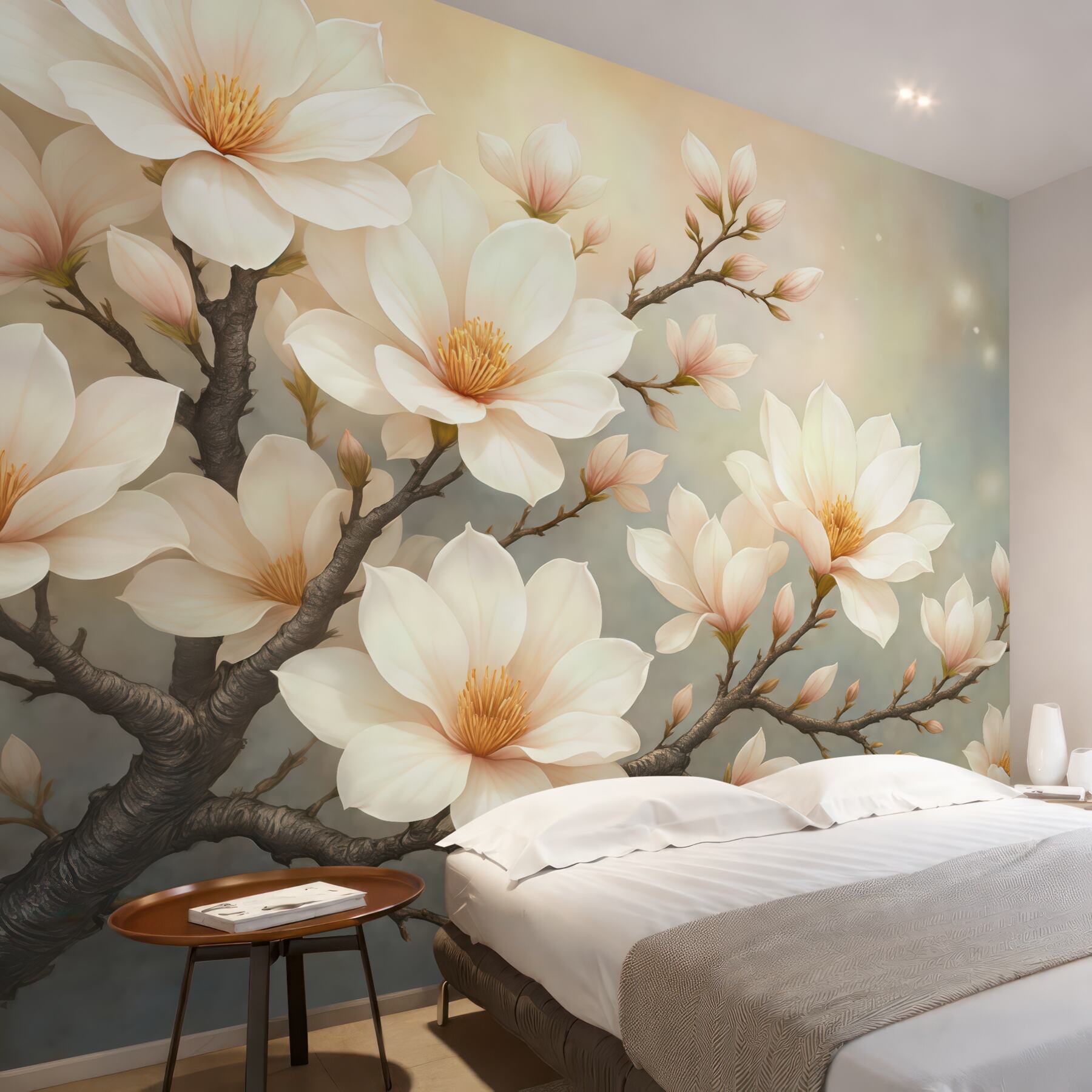 Fototapeta kremowe magnolie w złotym blasku