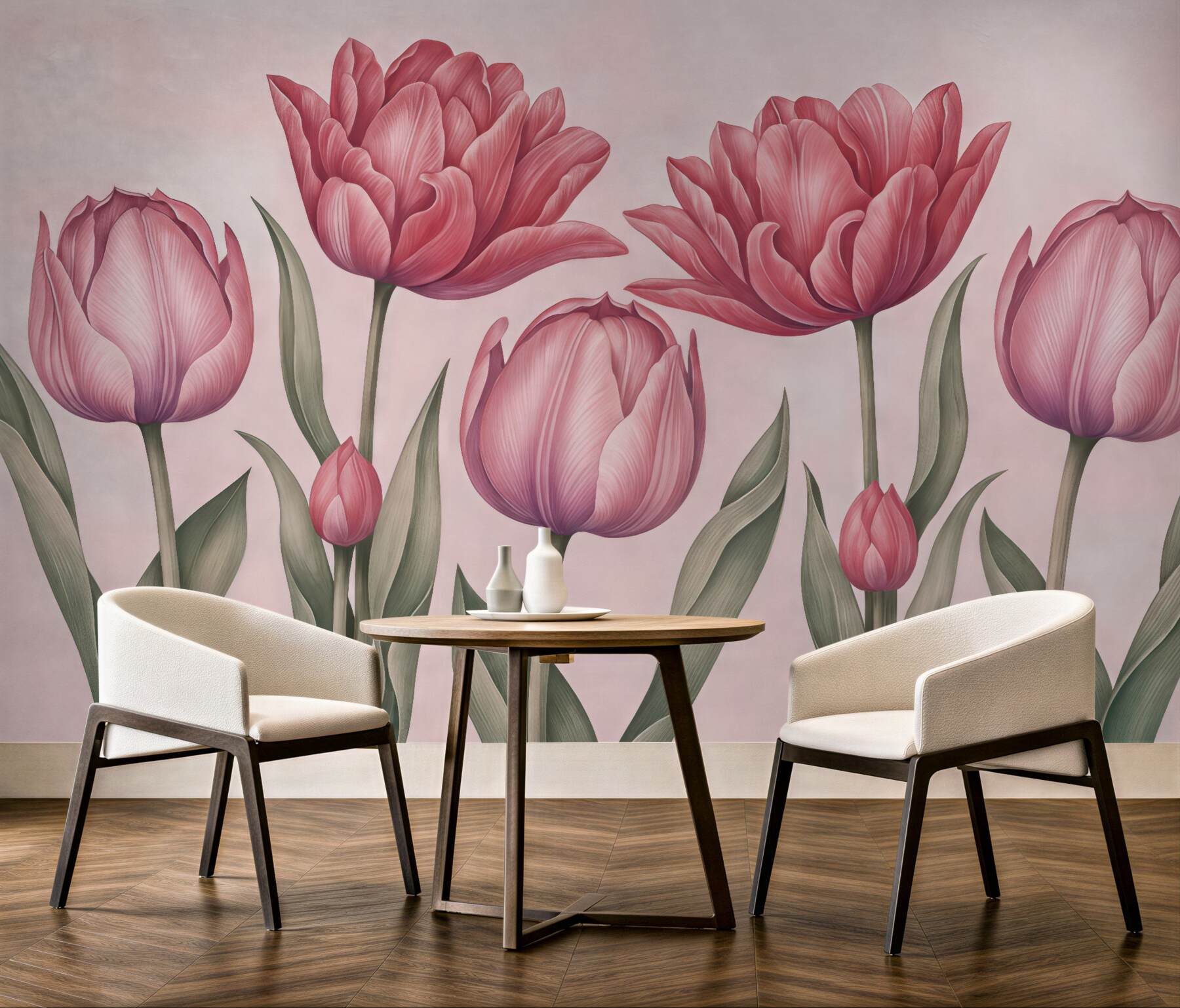 Fototapeta różowe tulipany w delikatnym rozkwicie