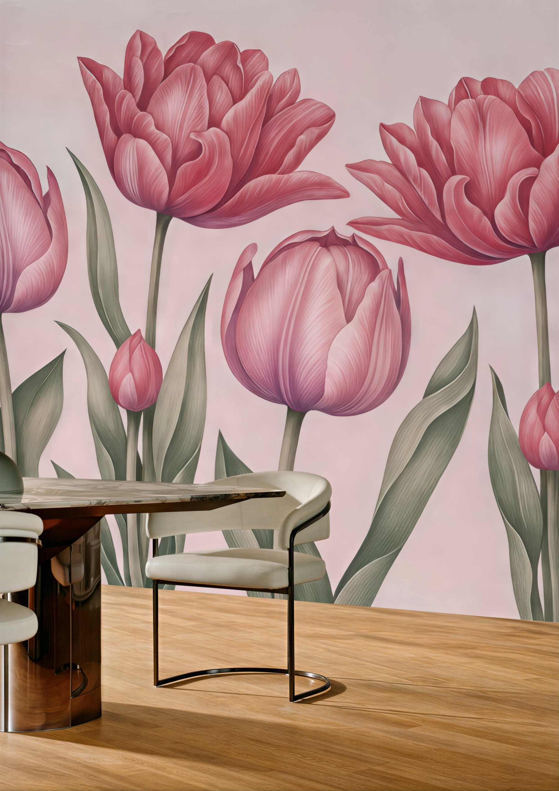 Fototapeta różowe tulipany w delikatnym rozkwicie