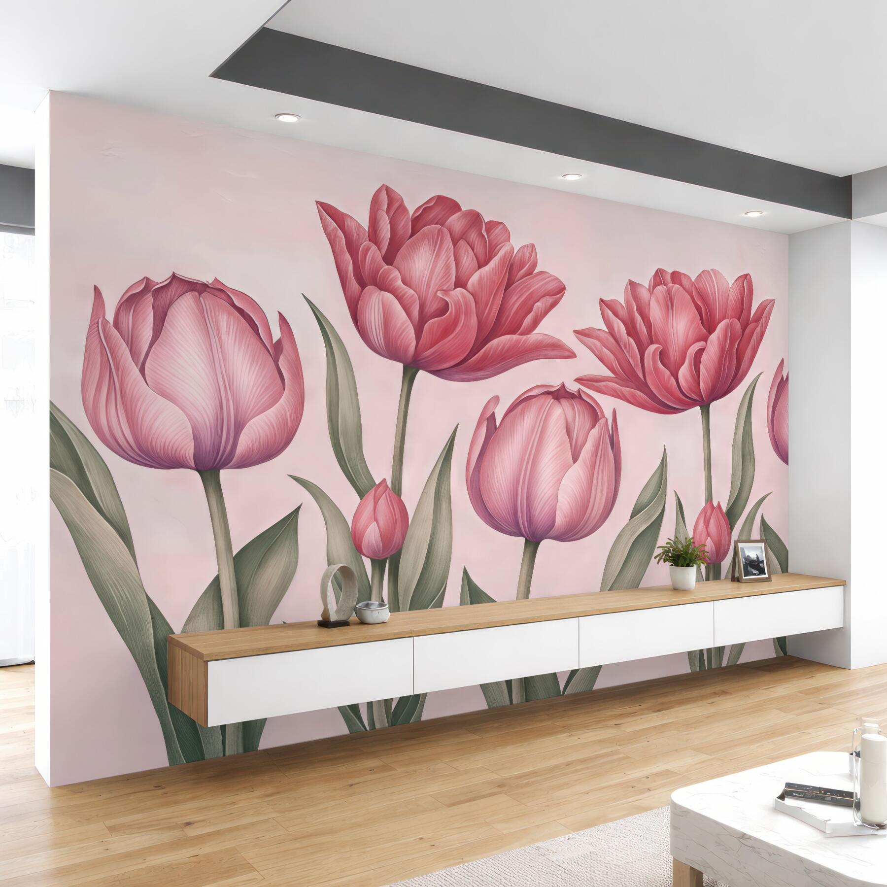 Fototapeta różowe tulipany w delikatnym rozkwicie