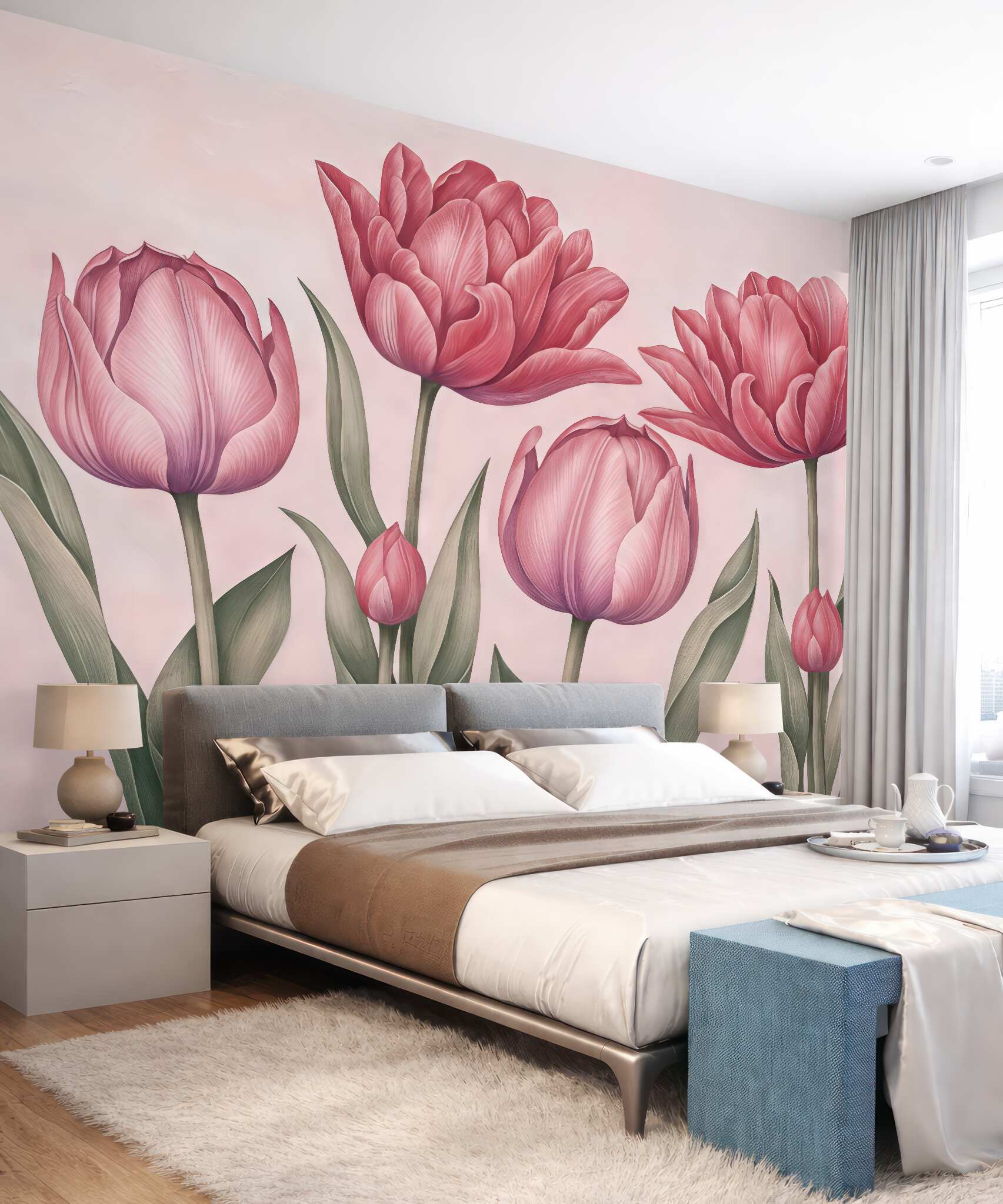 Fototapeta różowe tulipany w delikatnym rozkwicie