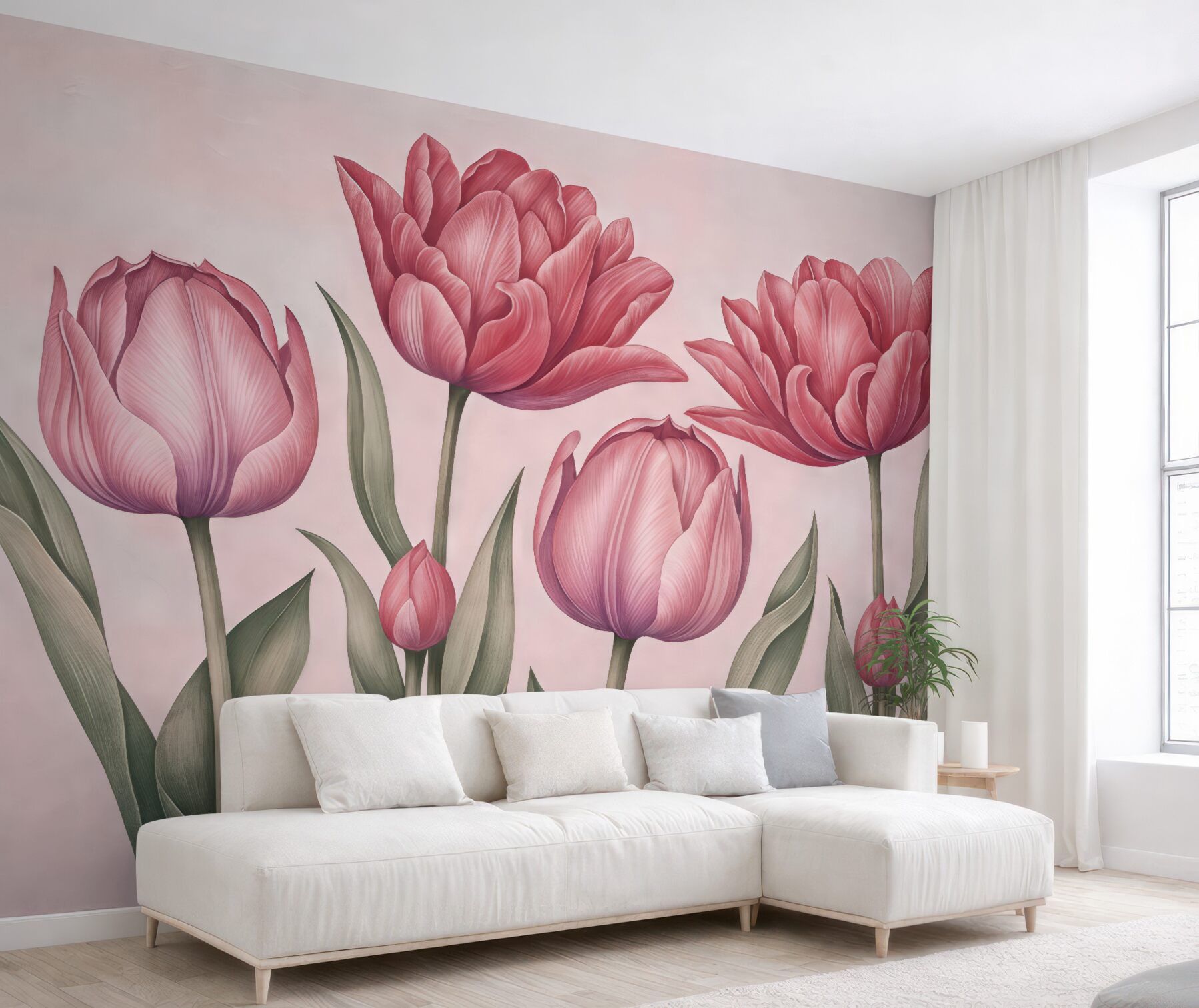 Fototapeta różowe tulipany w delikatnym rozkwicie