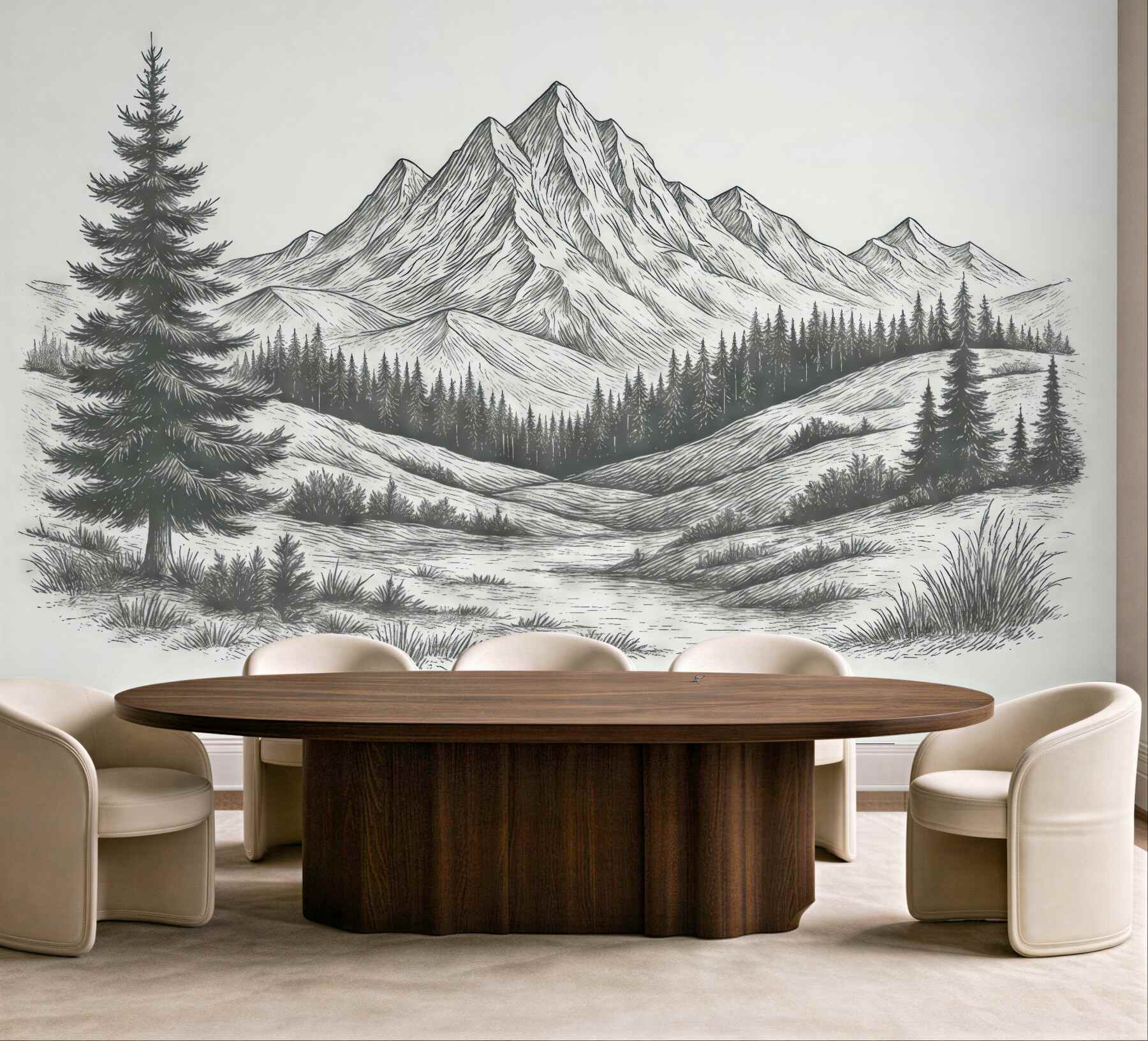 Fototapeta górski pejzaż z sosnowym spokojem