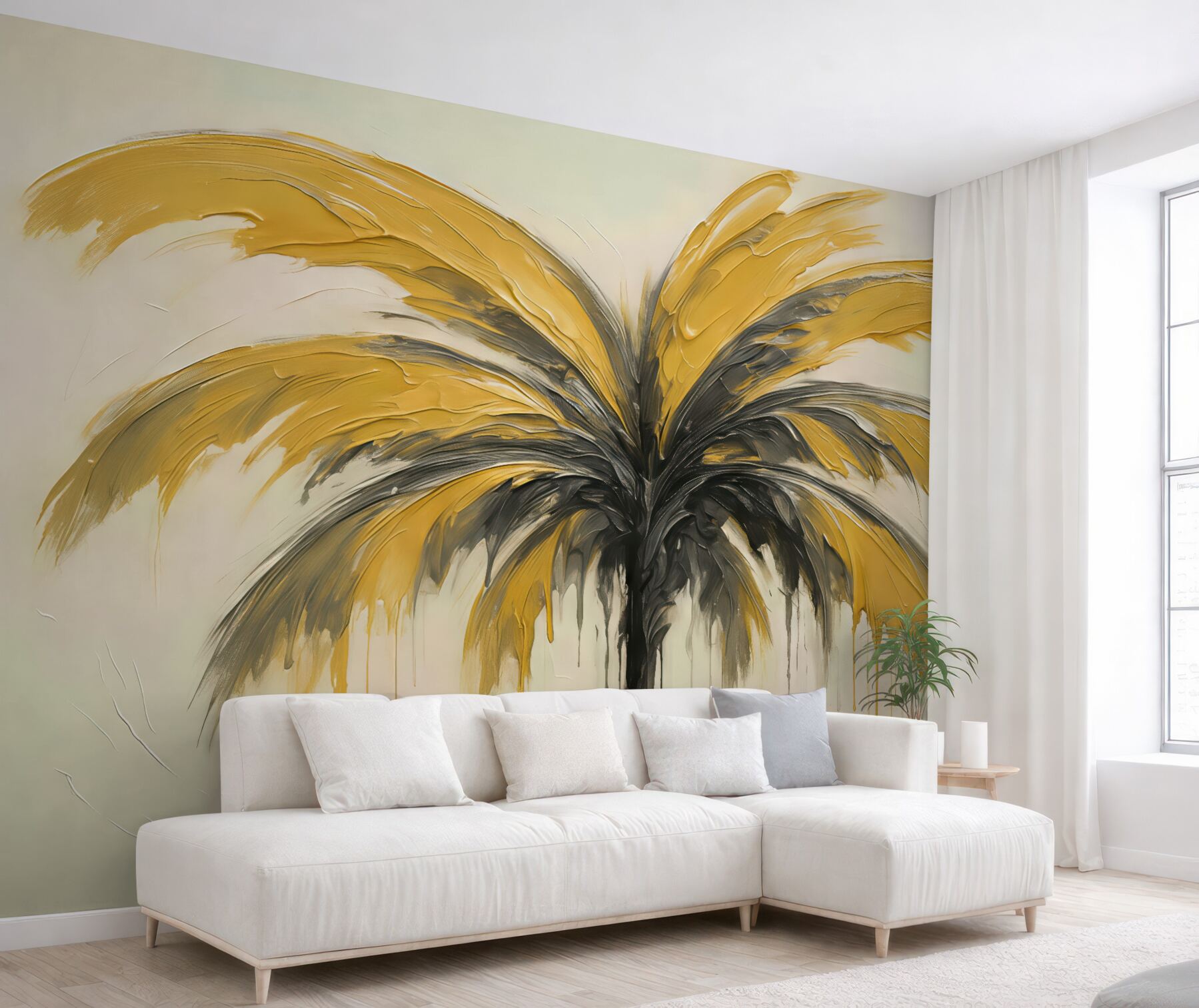 Fototapeta złota palma w malarskim stylu