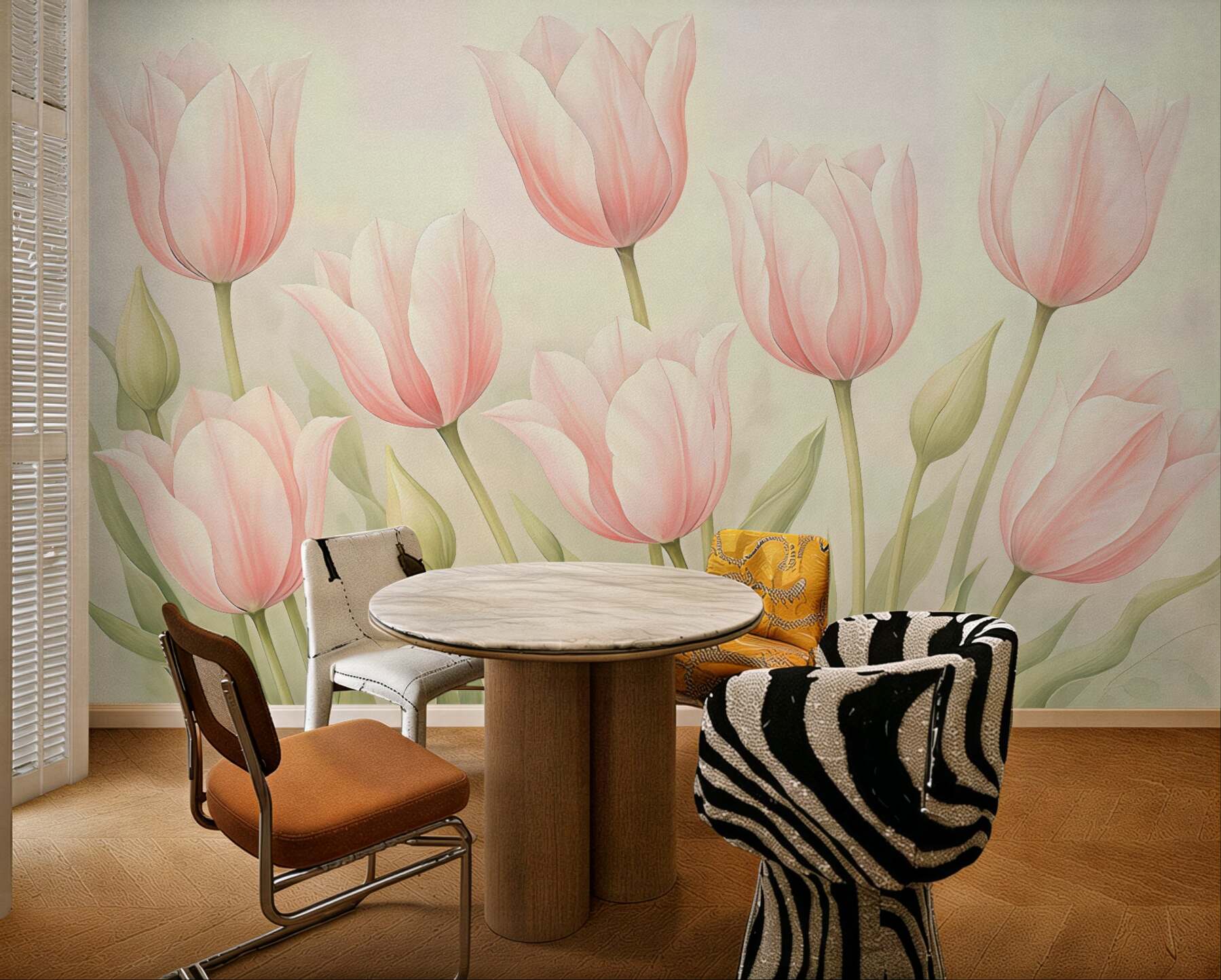 Fototapeta pudrowe tulipany w delikatnym świetle