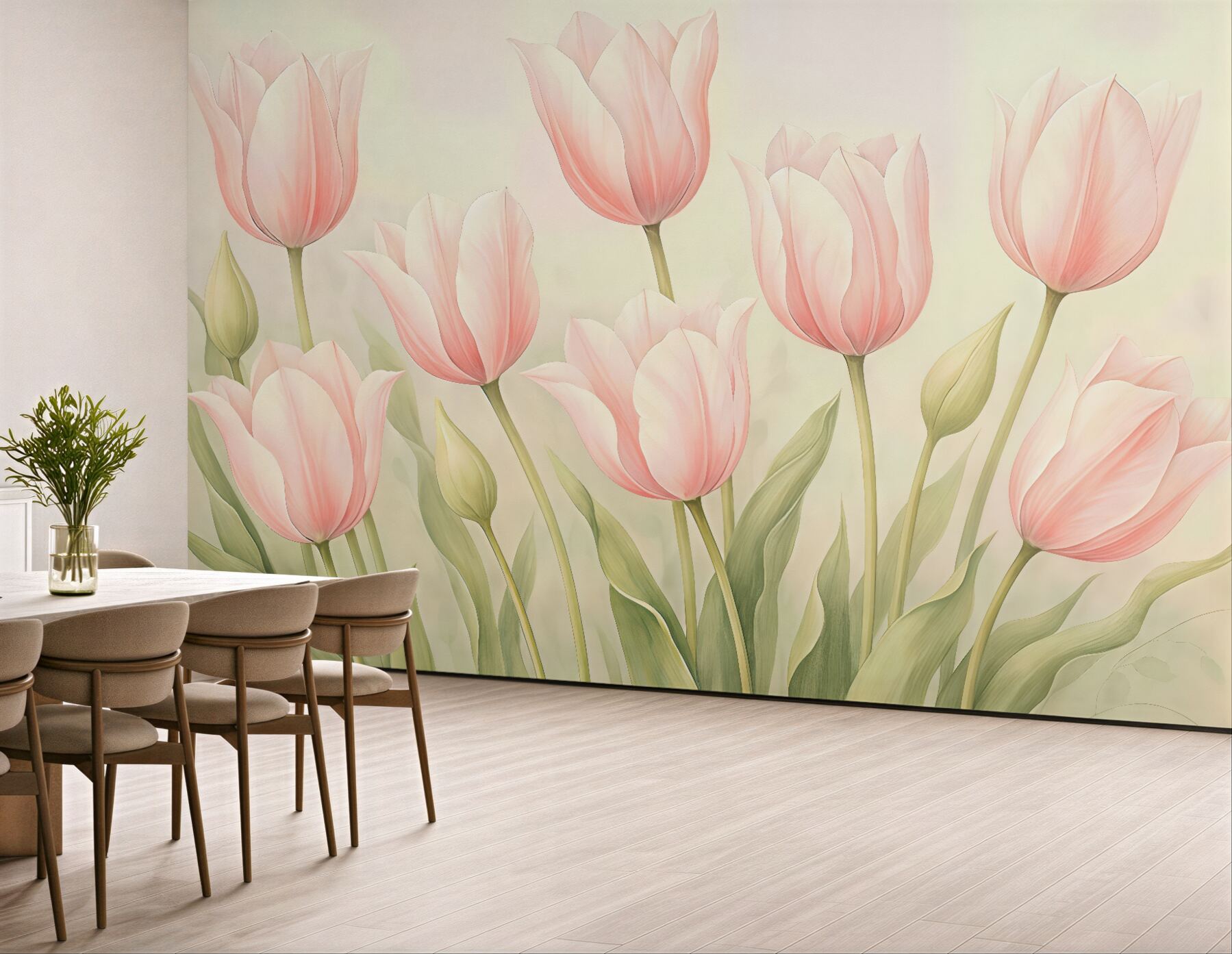 Fototapeta pudrowe tulipany w delikatnym świetle