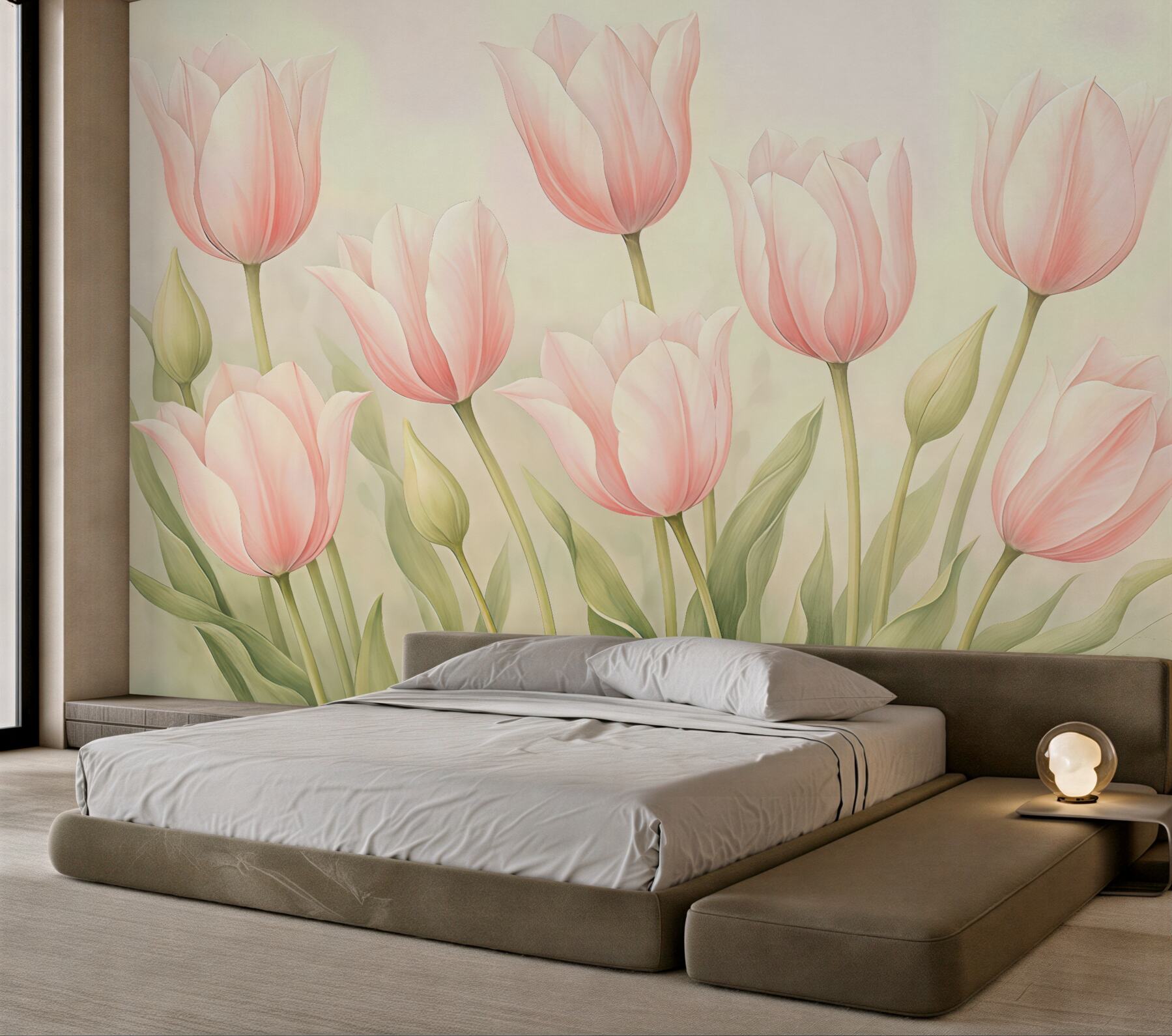 Fototapeta pudrowe tulipany w delikatnym świetle