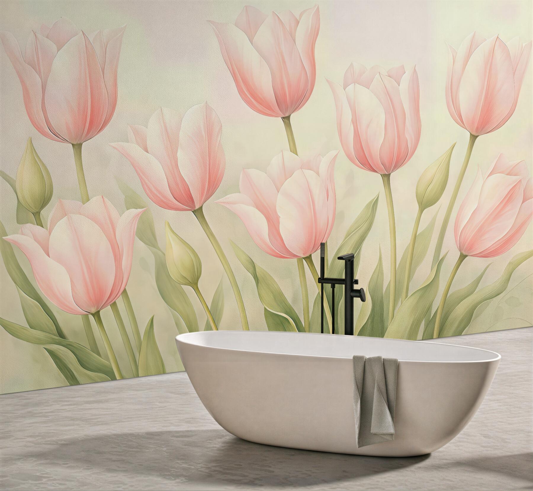 Fototapeta pudrowe tulipany w delikatnym świetle