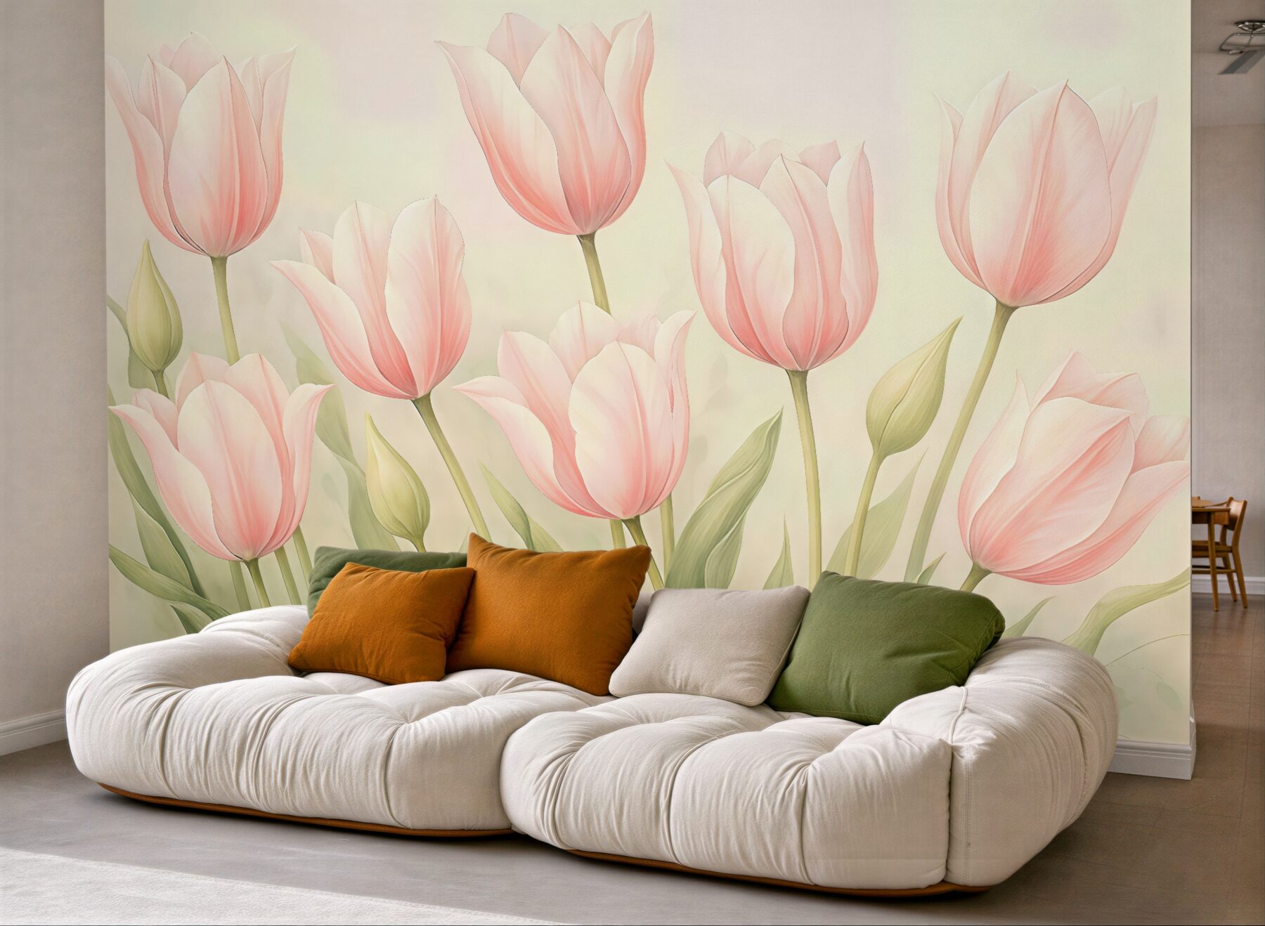 Fototapeta pudrowe tulipany w delikatnym świetle