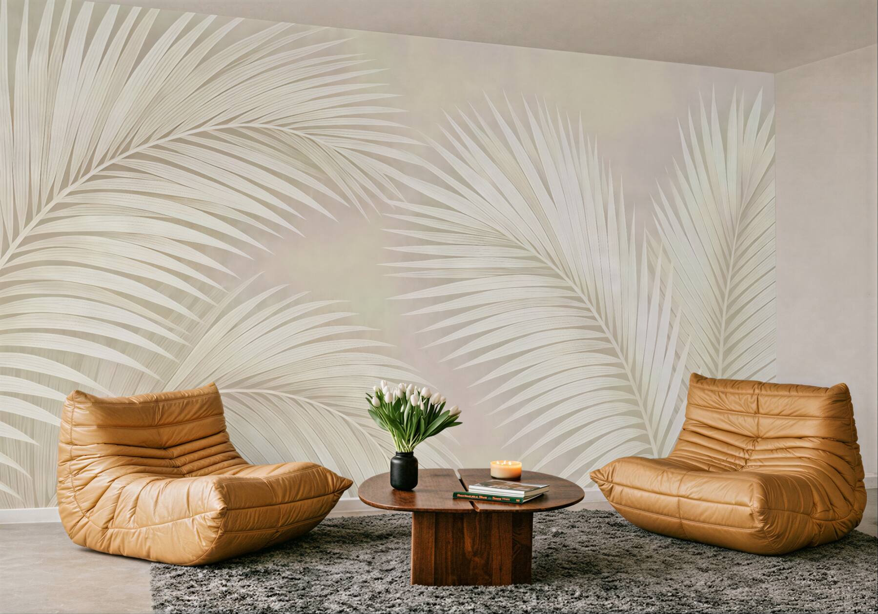 Fototapeta jasne liście palmowe w stylu boho