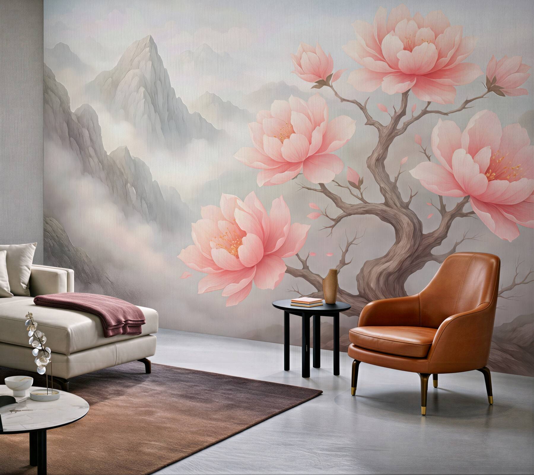 Fototapeta pastelowe magnolie w górskiej mgle