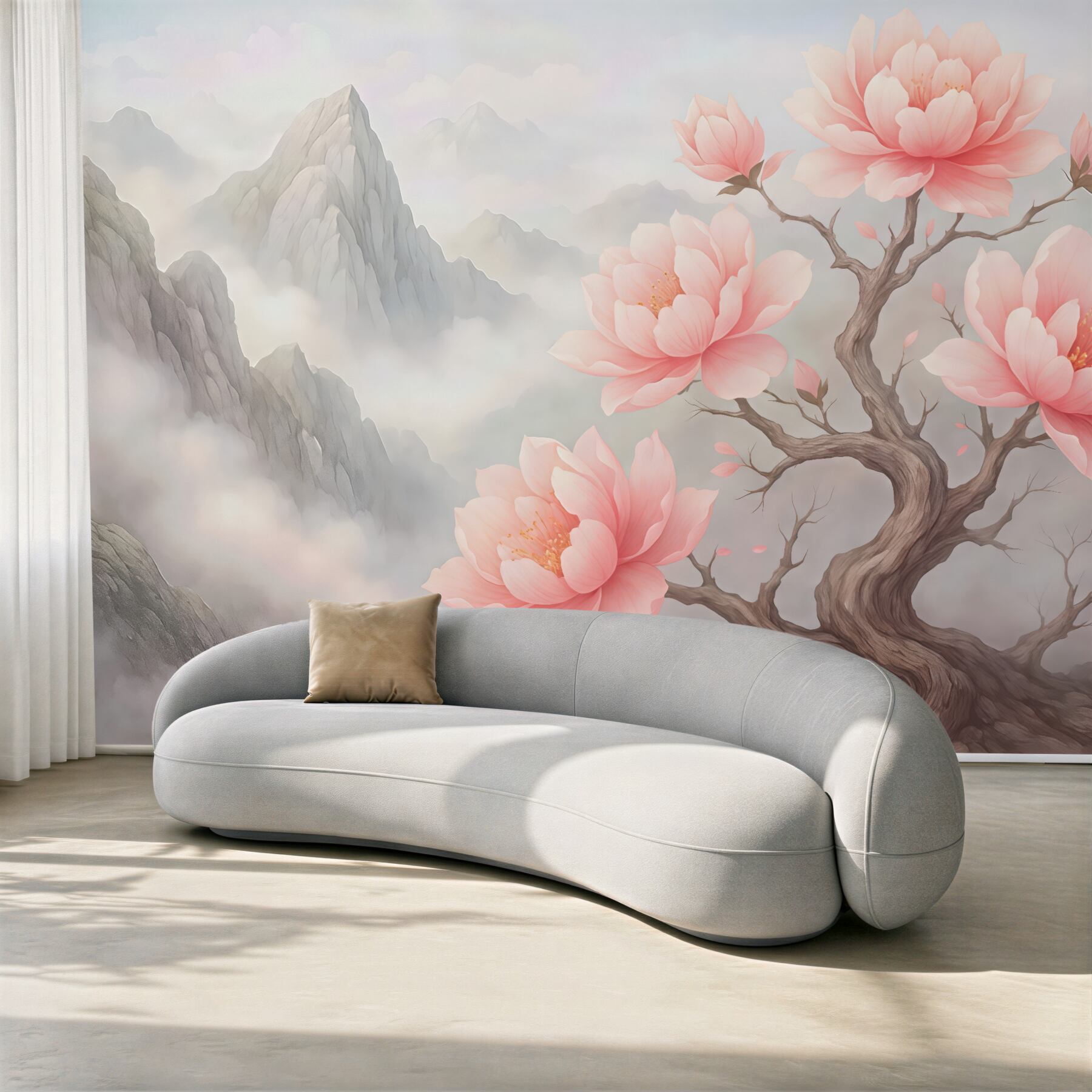 Fototapeta pastelowe magnolie w górskiej mgle