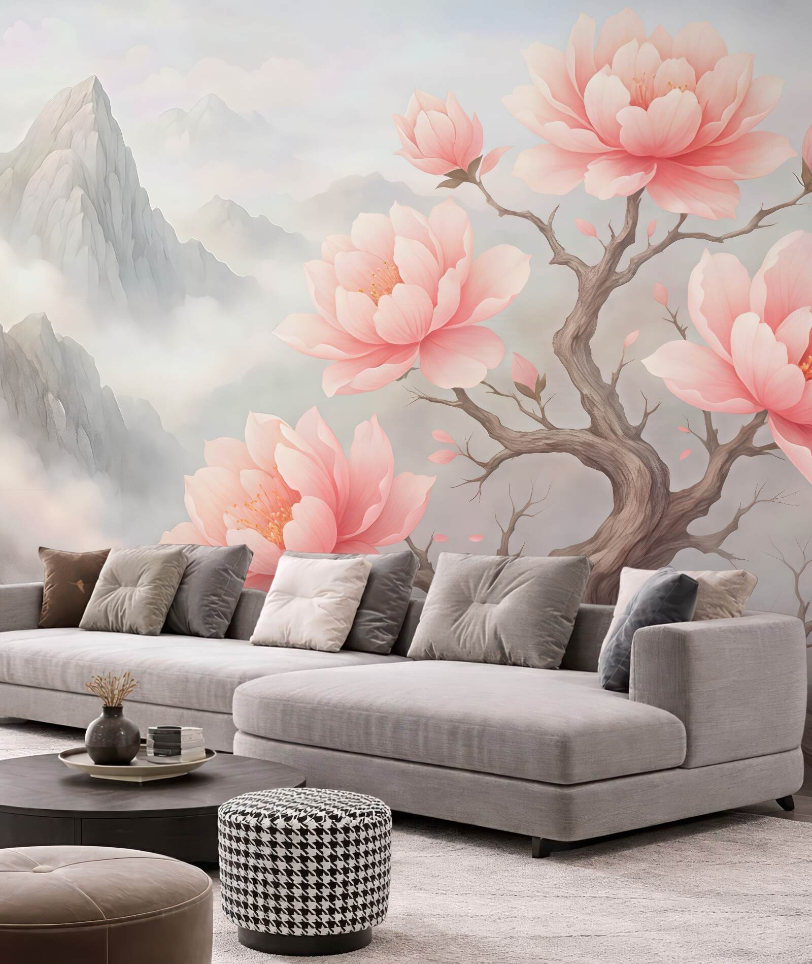 Fototapeta pastelowe magnolie w górskiej mgle