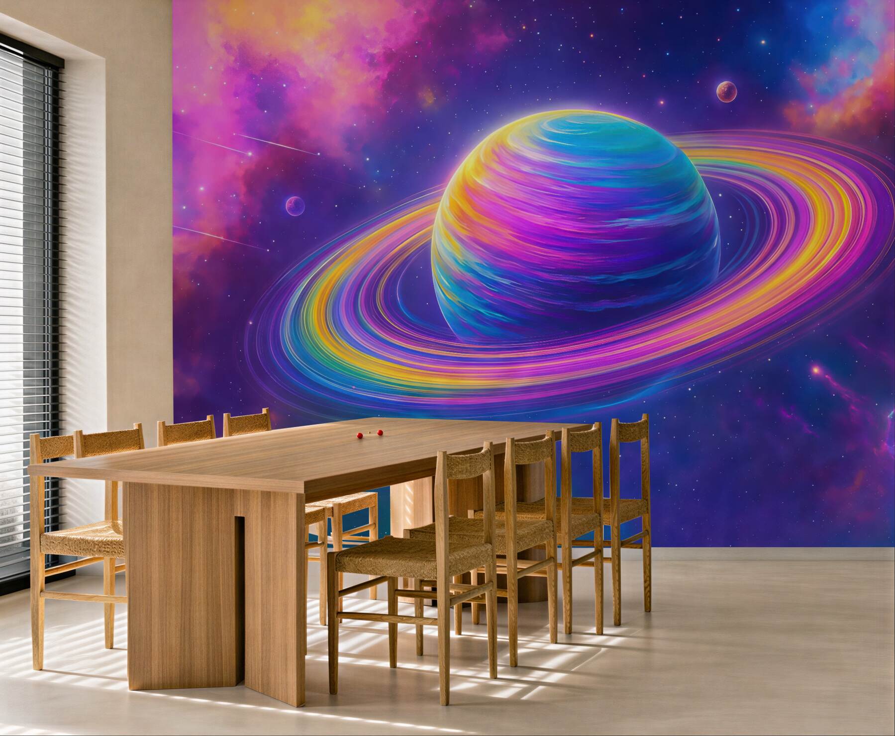 Fototapeta tęczowa planeta w kosmicznej mgle