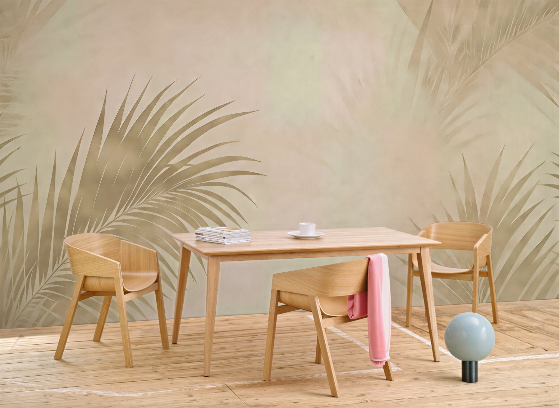 Fototapeta beżowe liście palm w spokojnym świetle