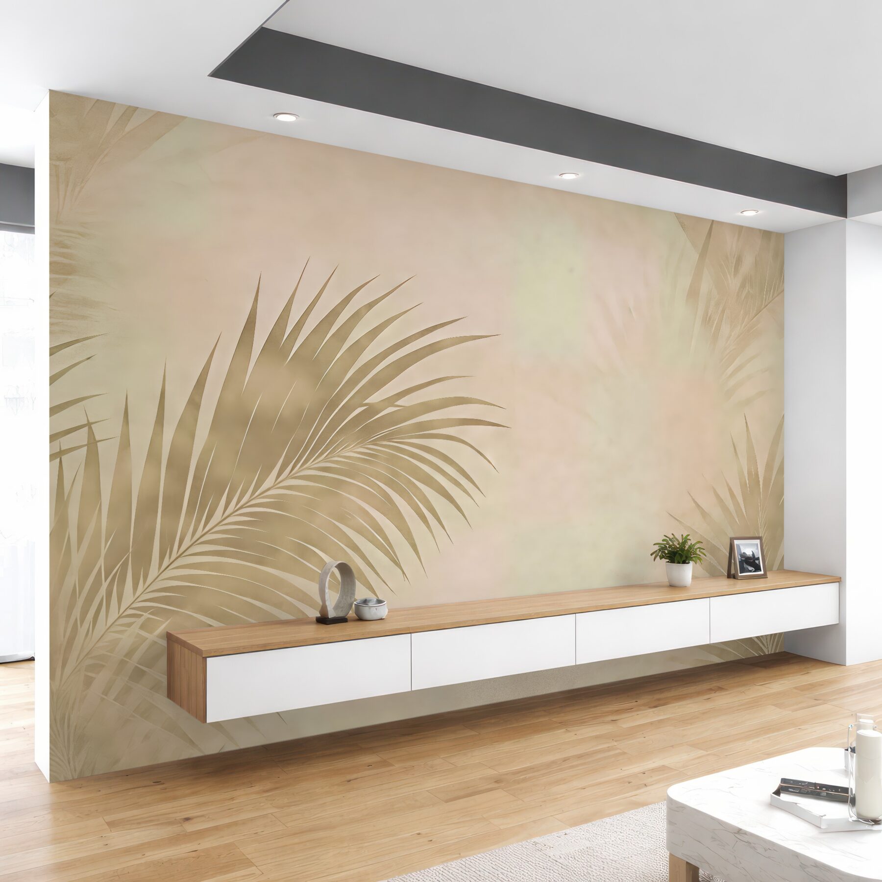 Fototapeta beżowe liście palm w spokojnym świetle