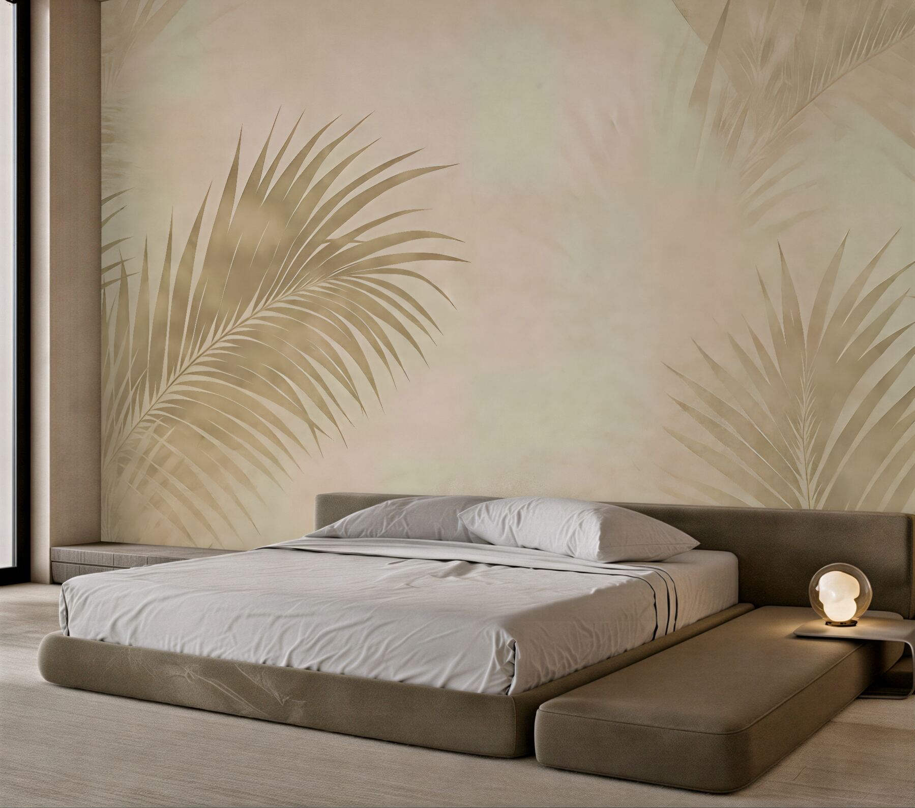 Fototapeta beżowe liście palm w spokojnym świetle