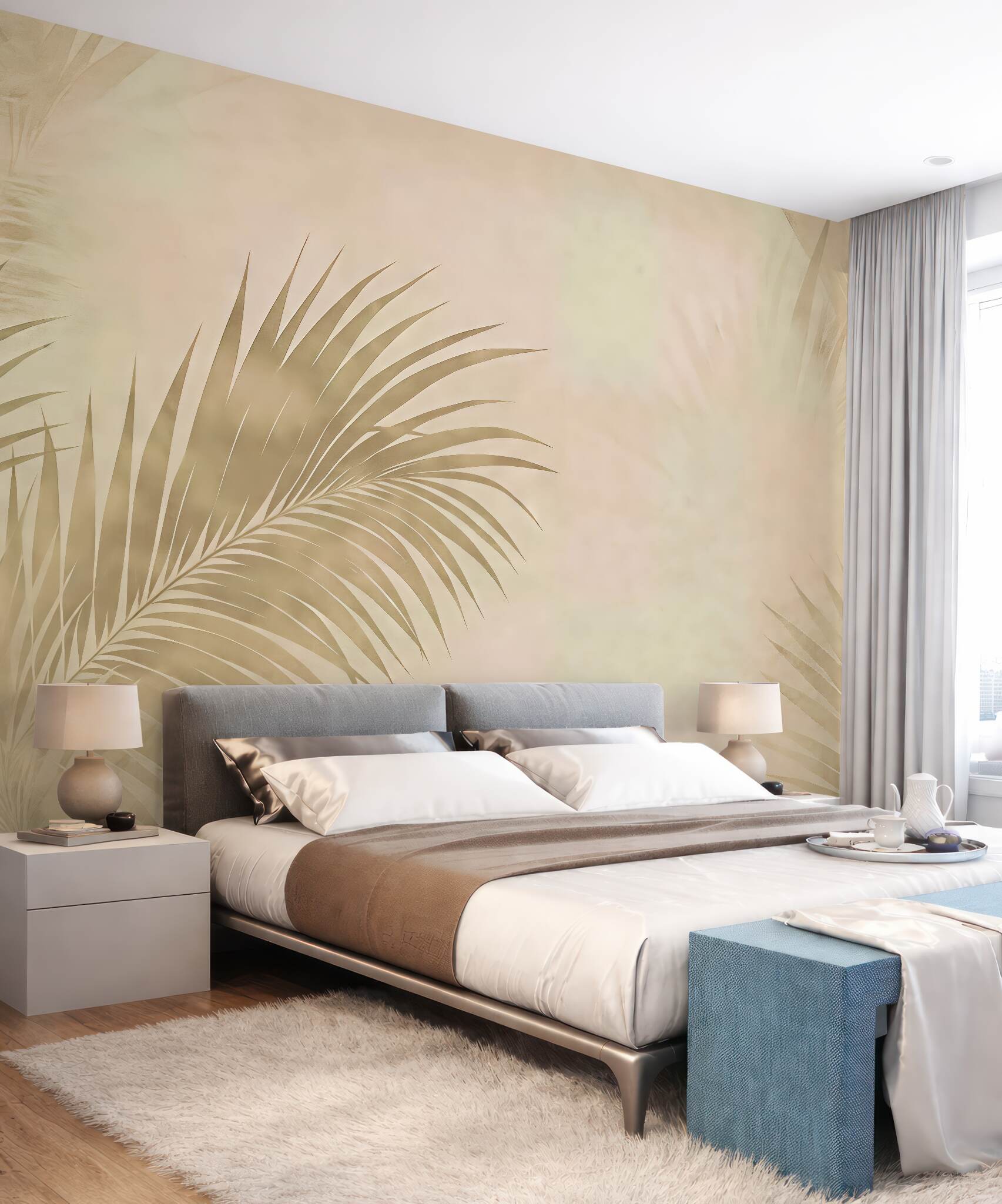Fototapeta beżowe liście palm w spokojnym świetle