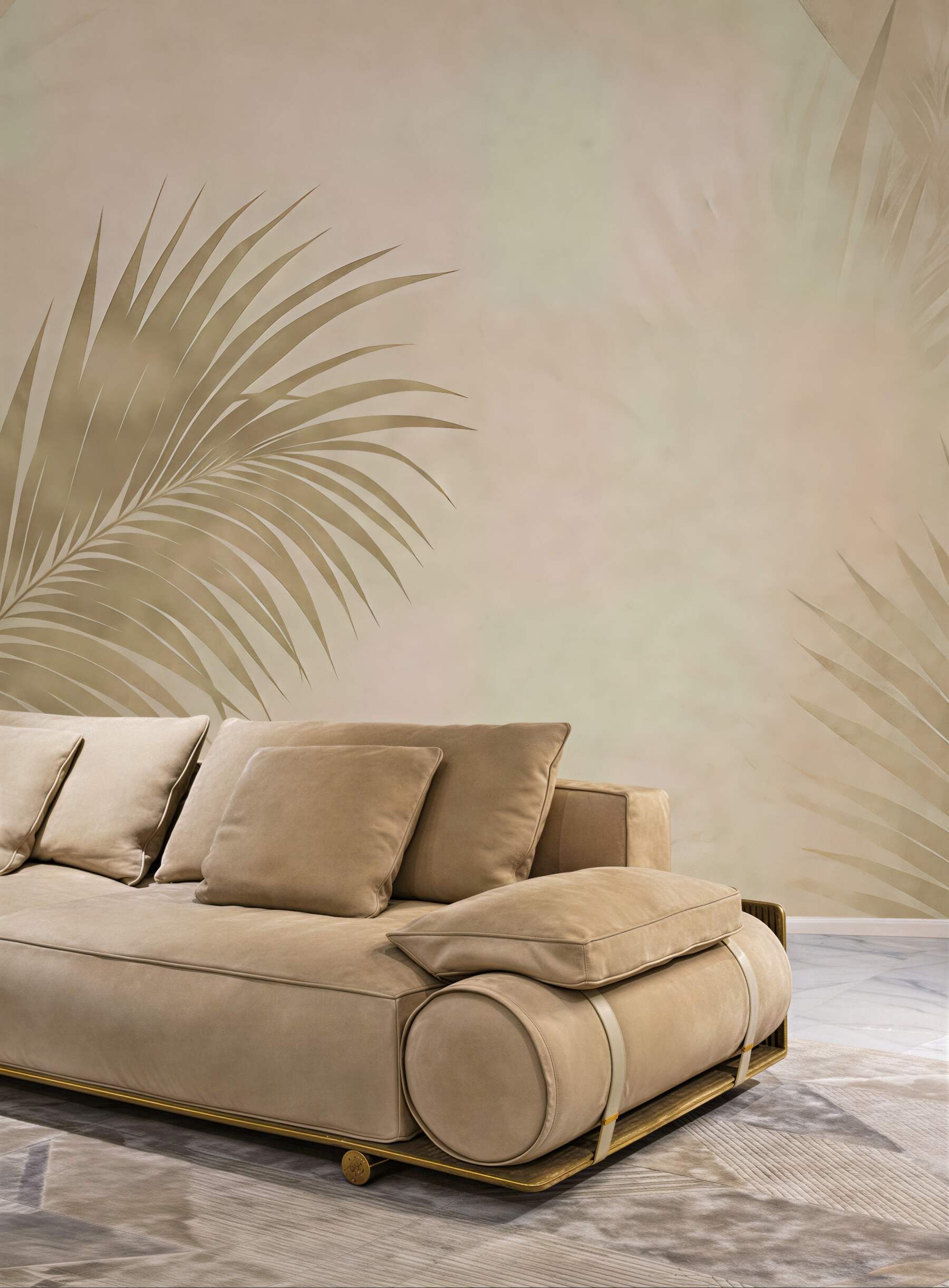 Fototapeta beżowe liście palm w spokojnym świetle