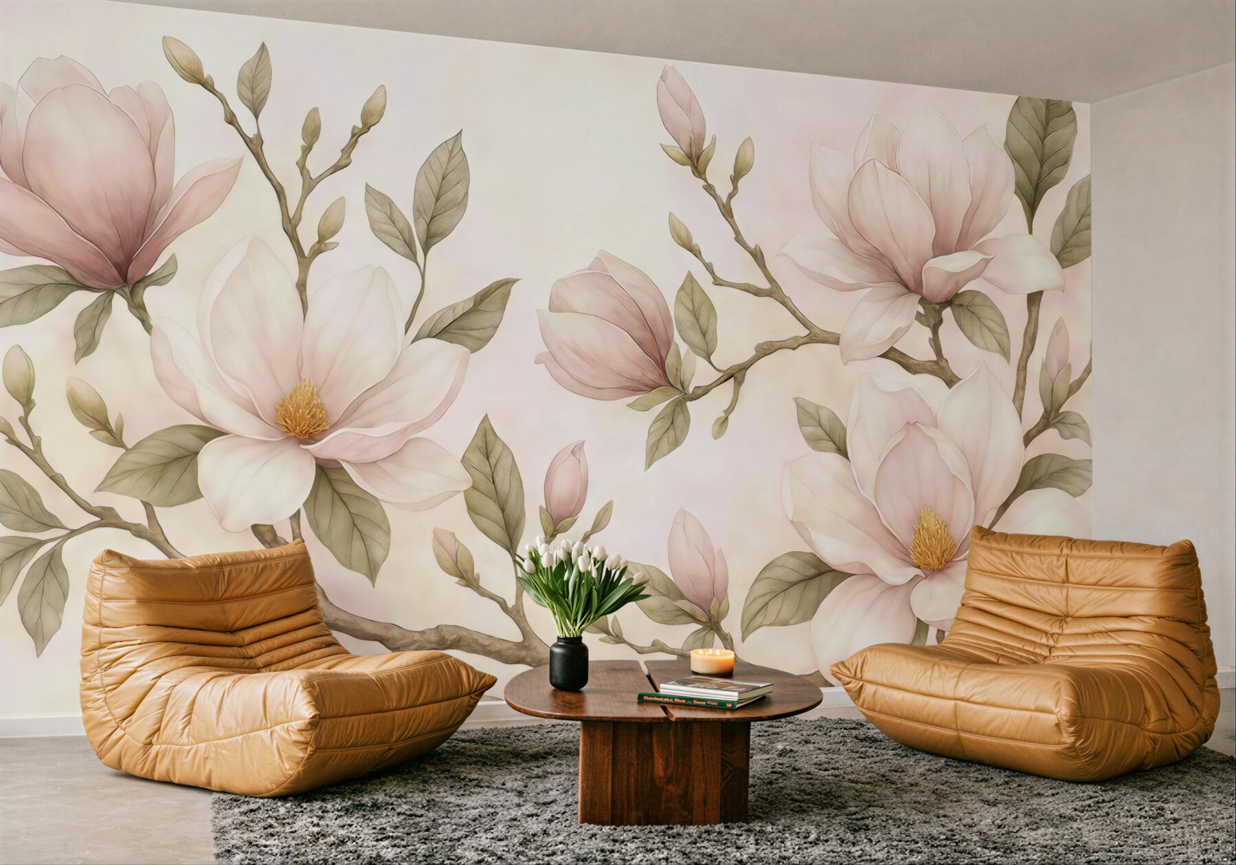 Fototapeta pastelowe magnolie na subtelnych gałęziach