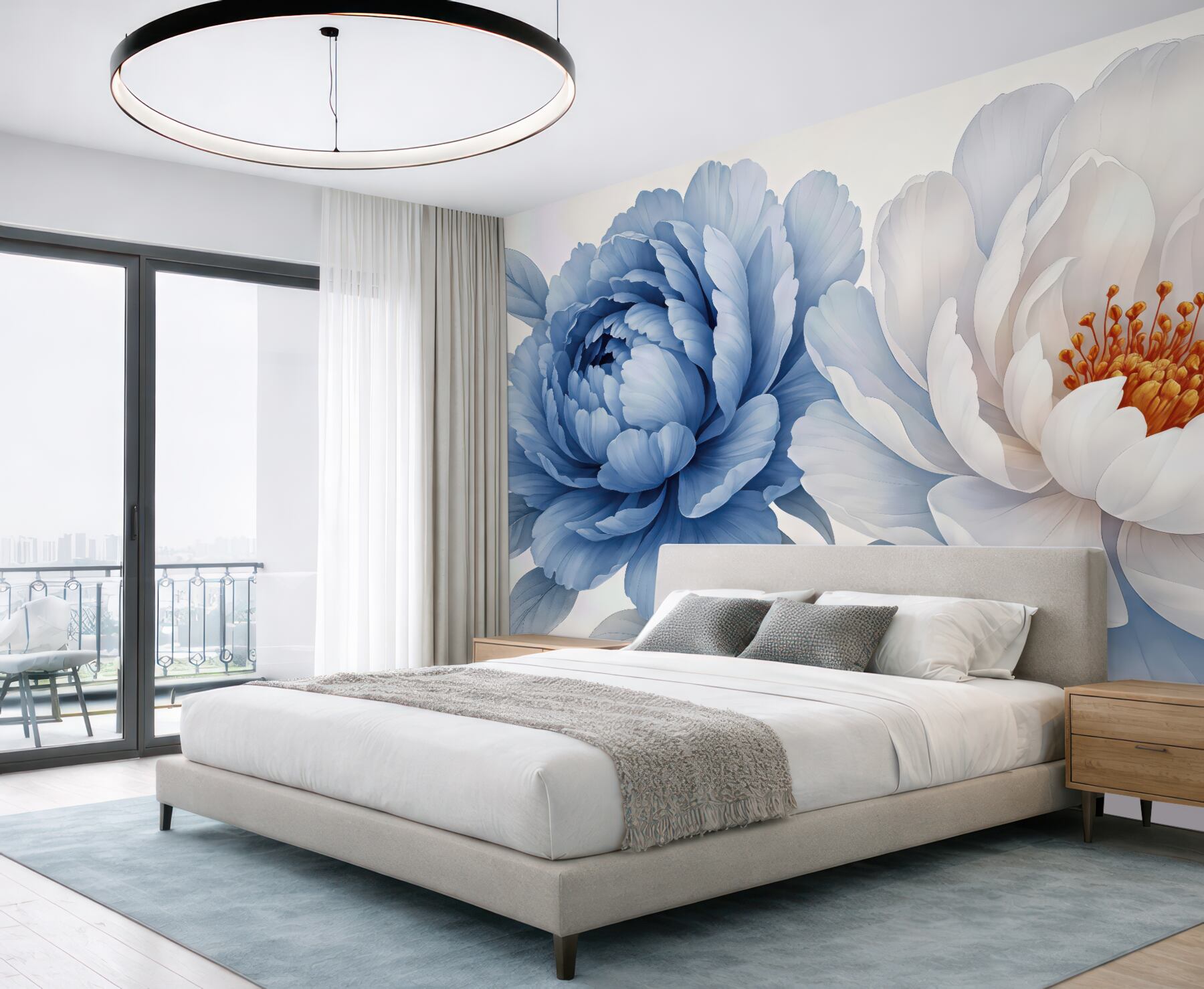 Fototapeta błękitne piwonie w subtelnej elegancji