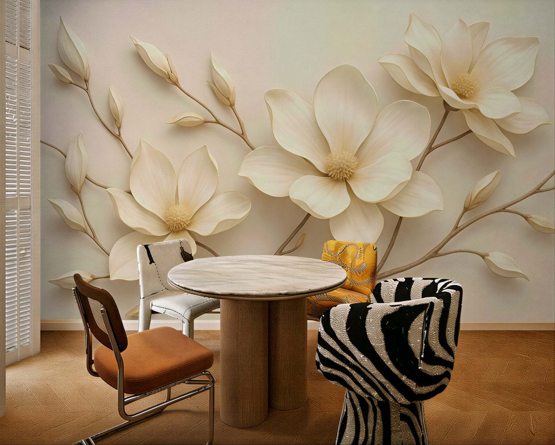 Fototapeta kremowe magnolie na delikatnych gałązkach
