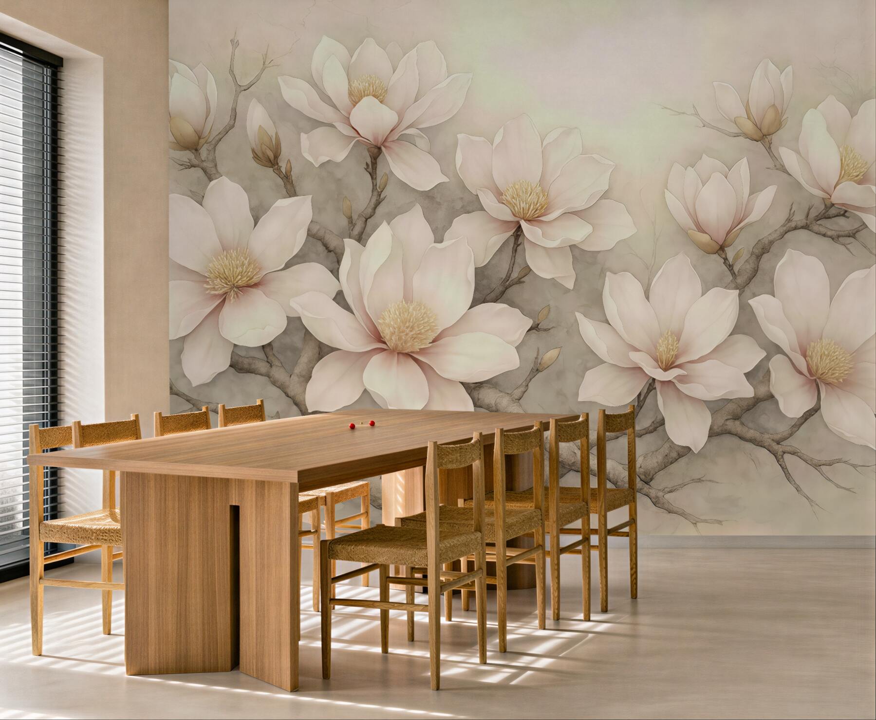 Fototapeta kremowe magnolie na subtelnych gałęziach