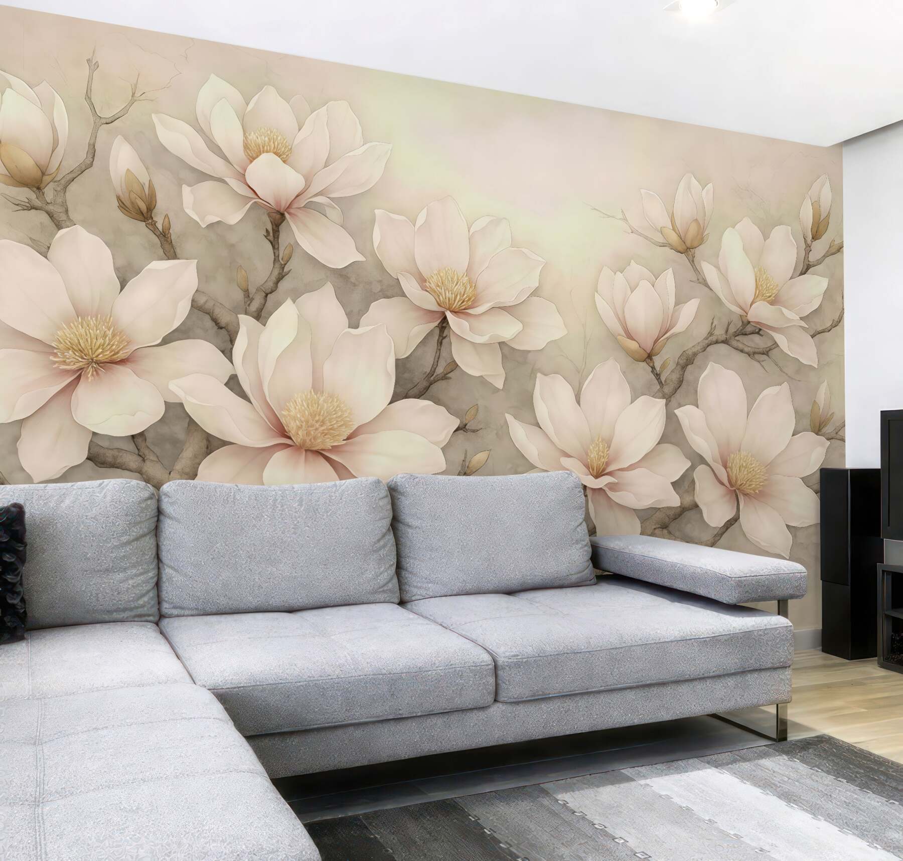 Fototapeta kremowe magnolie na subtelnych gałęziach