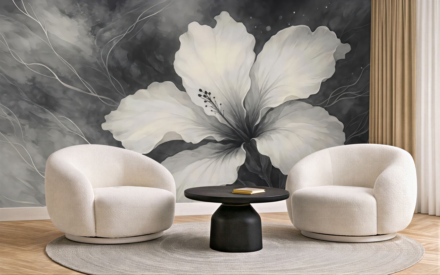 Fototapeta biały hibiskus w szarej elegancji