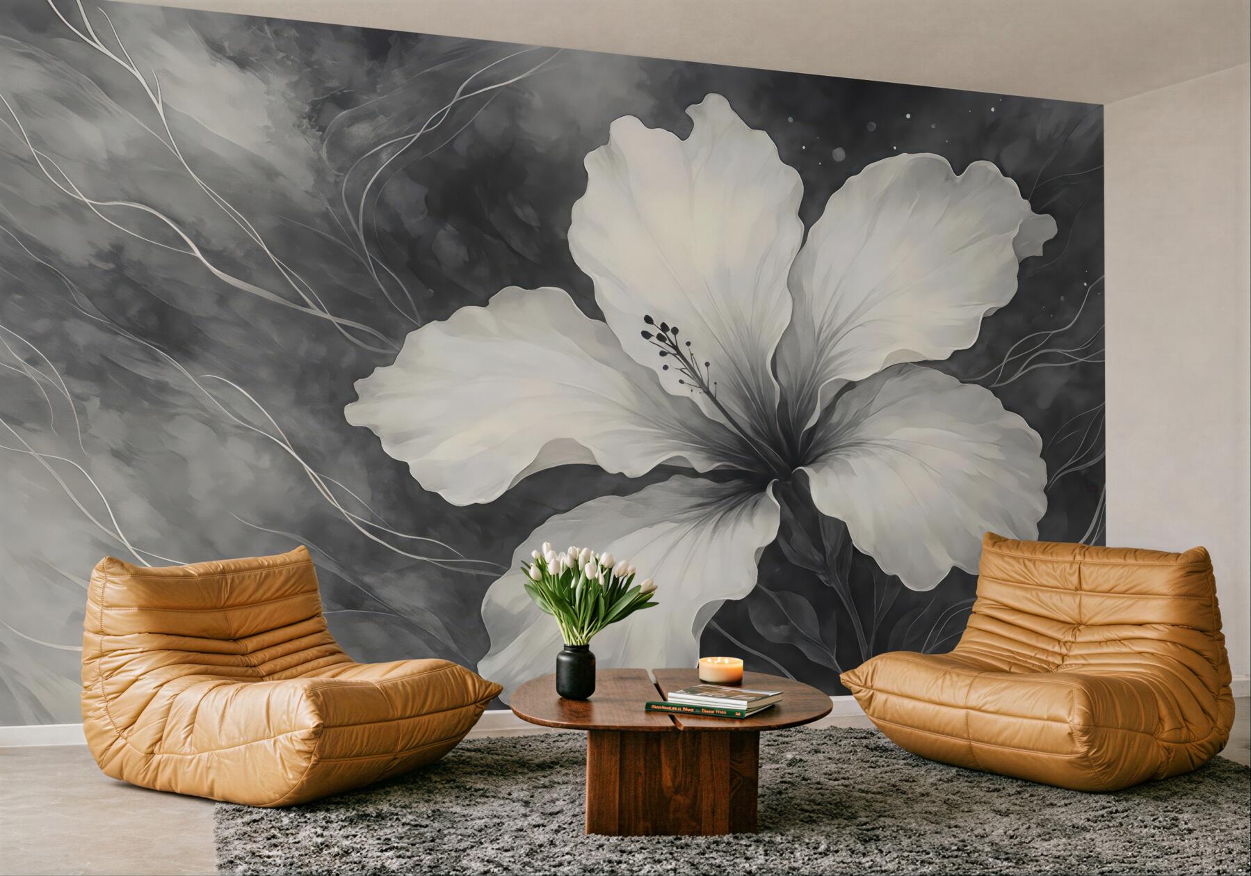 Fototapeta biały hibiskus w szarej elegancji