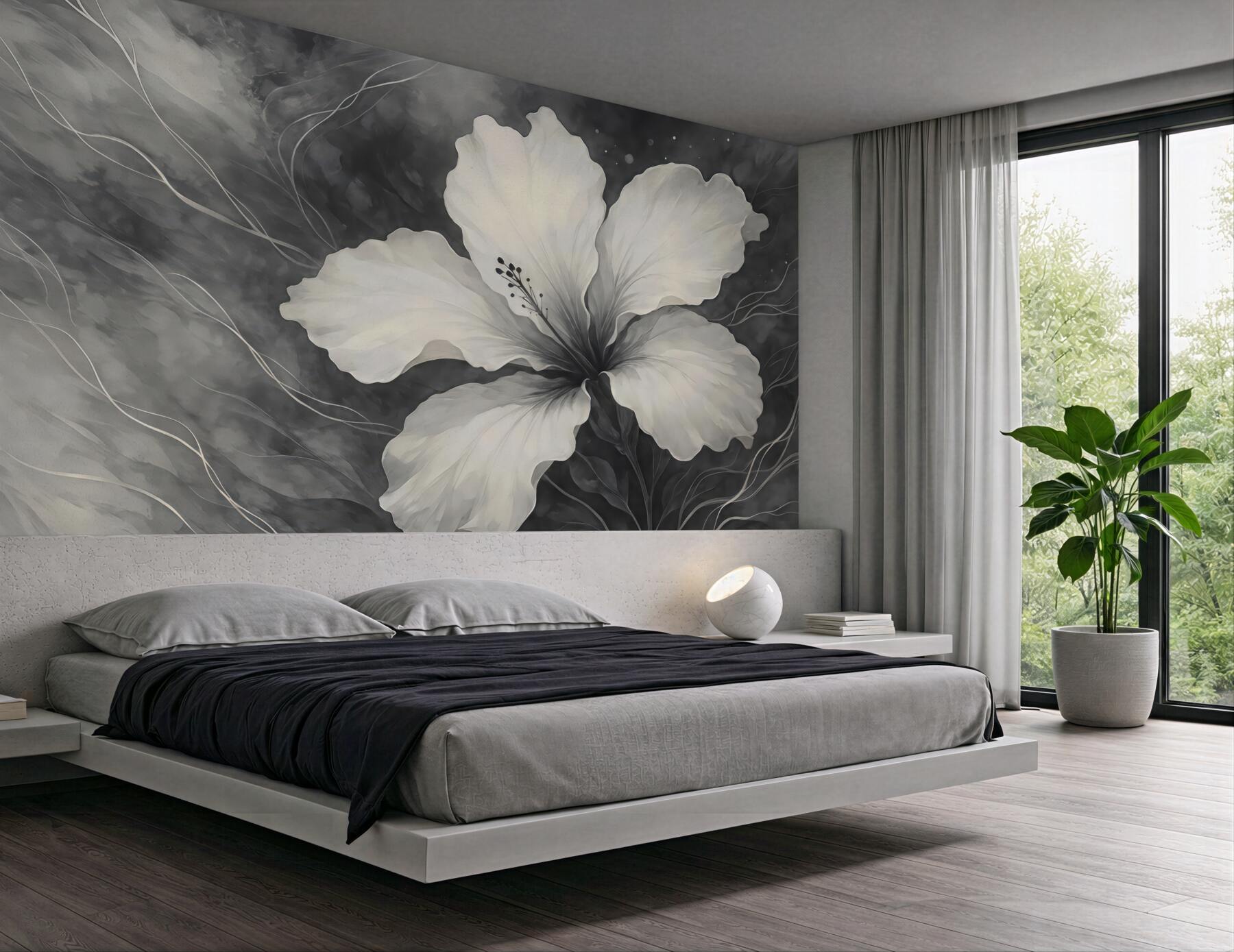 Fototapeta biały hibiskus w szarej elegancji