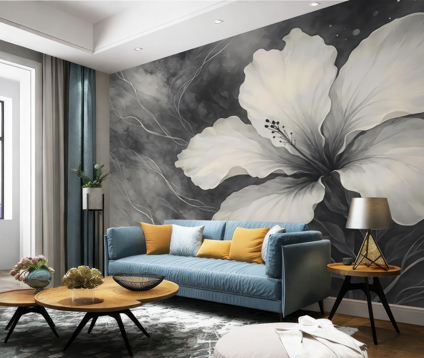 Fototapeta biały hibiskus w szarej elegancji
