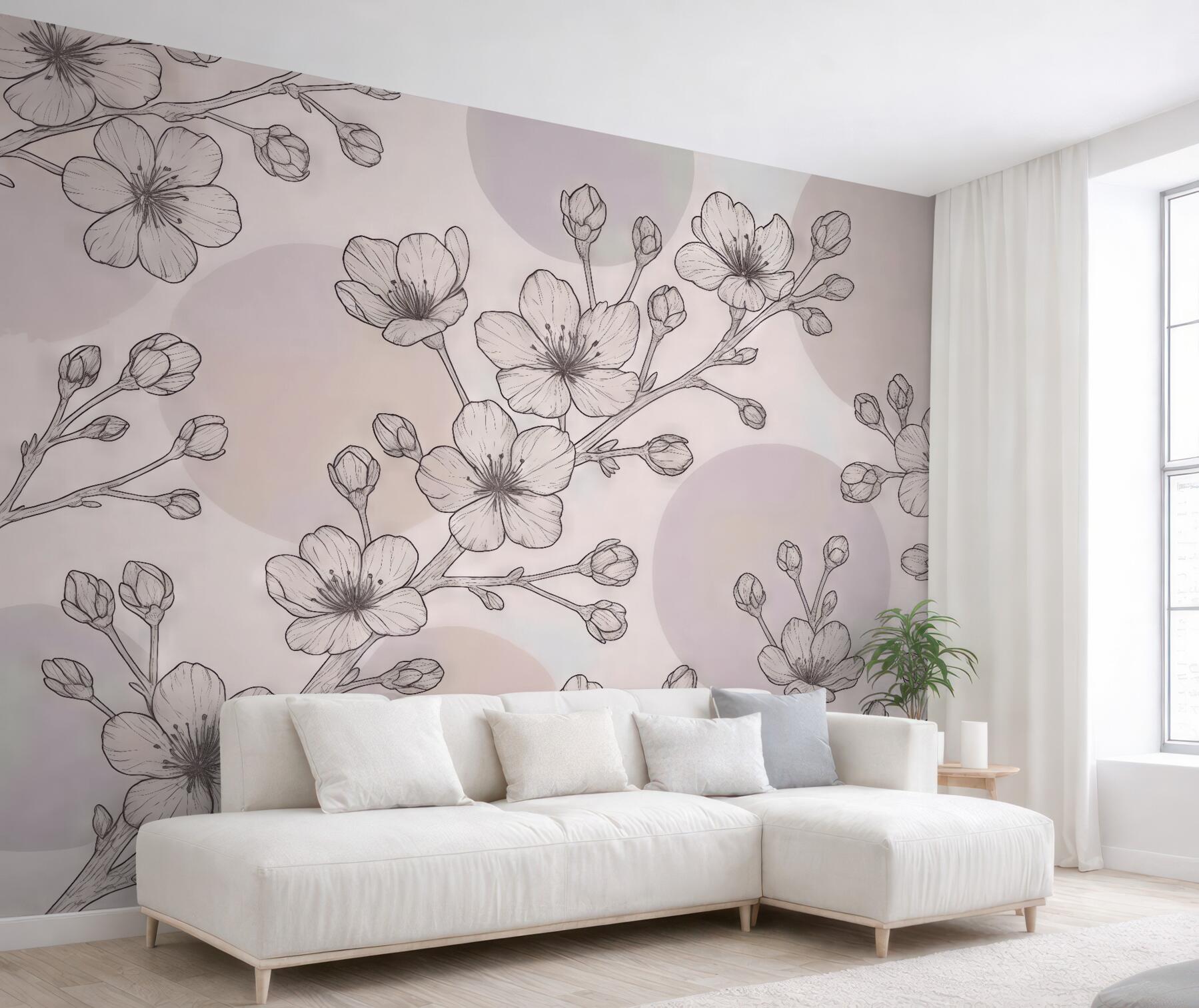 Fototapeta szkicowane kwiaty wiśni w pastelach