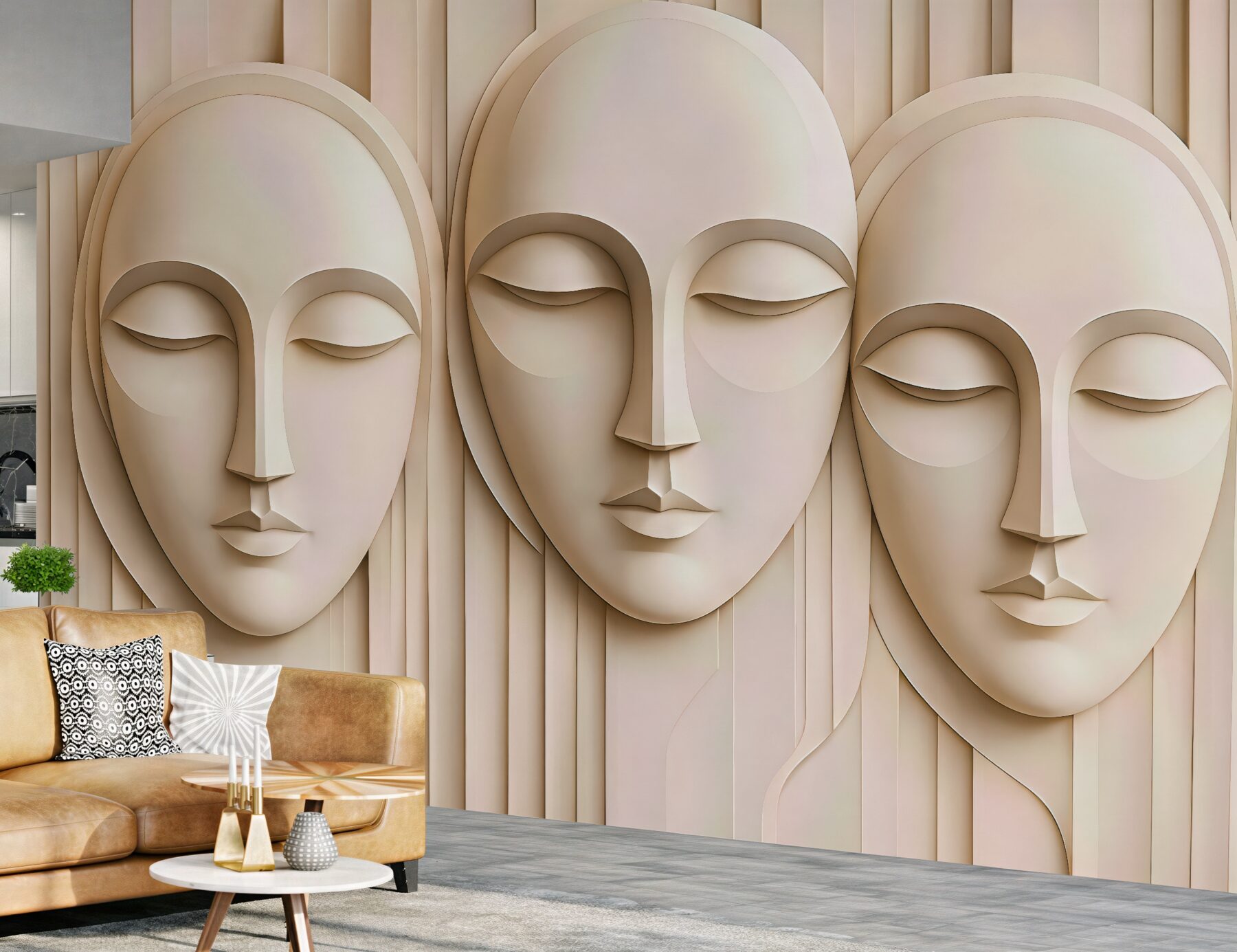 Fototapeta minimalistyczne twarze w beżowej elegancji