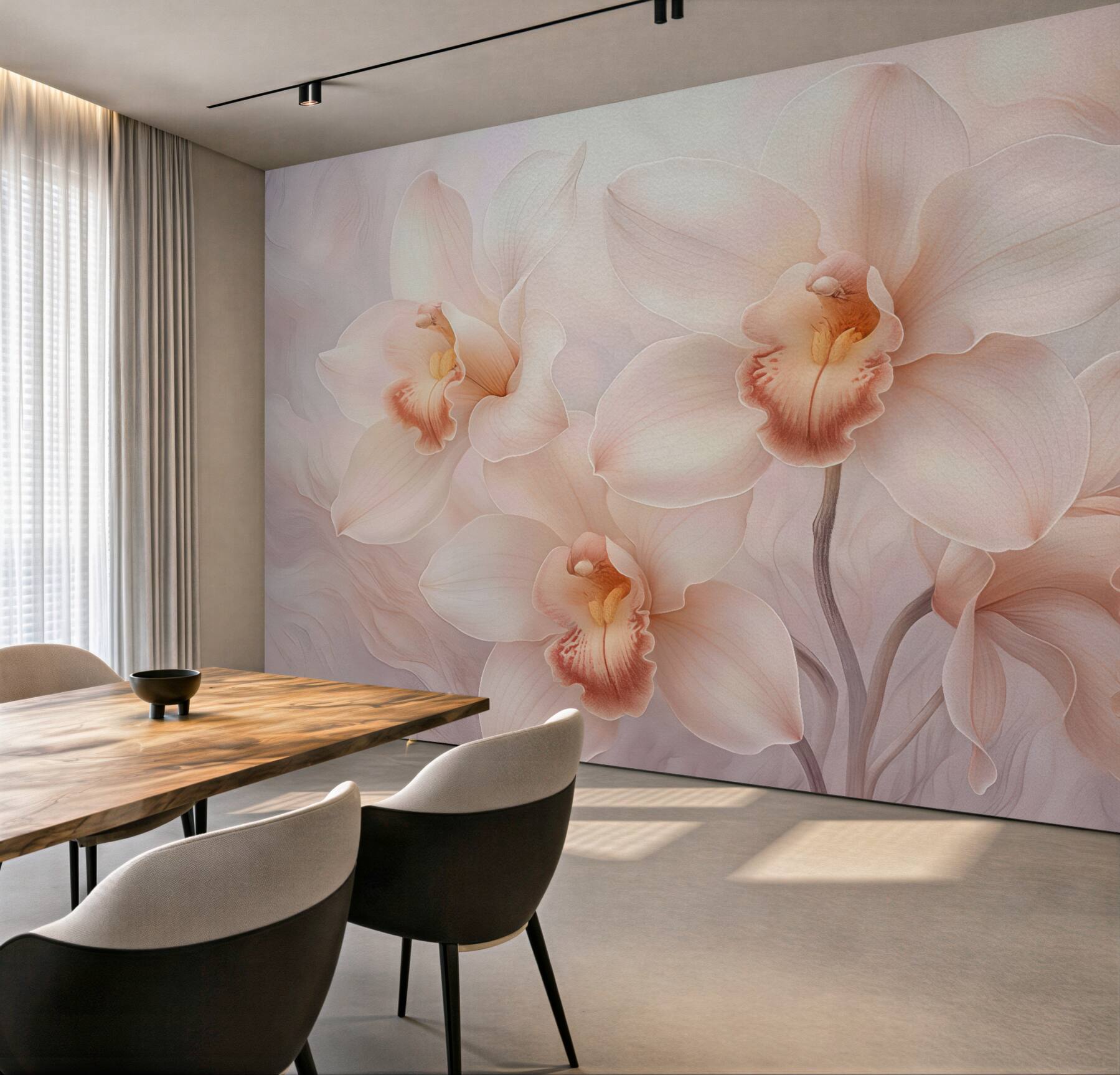 Fototapeta pudrowe orchidee w subtelnej elegancji