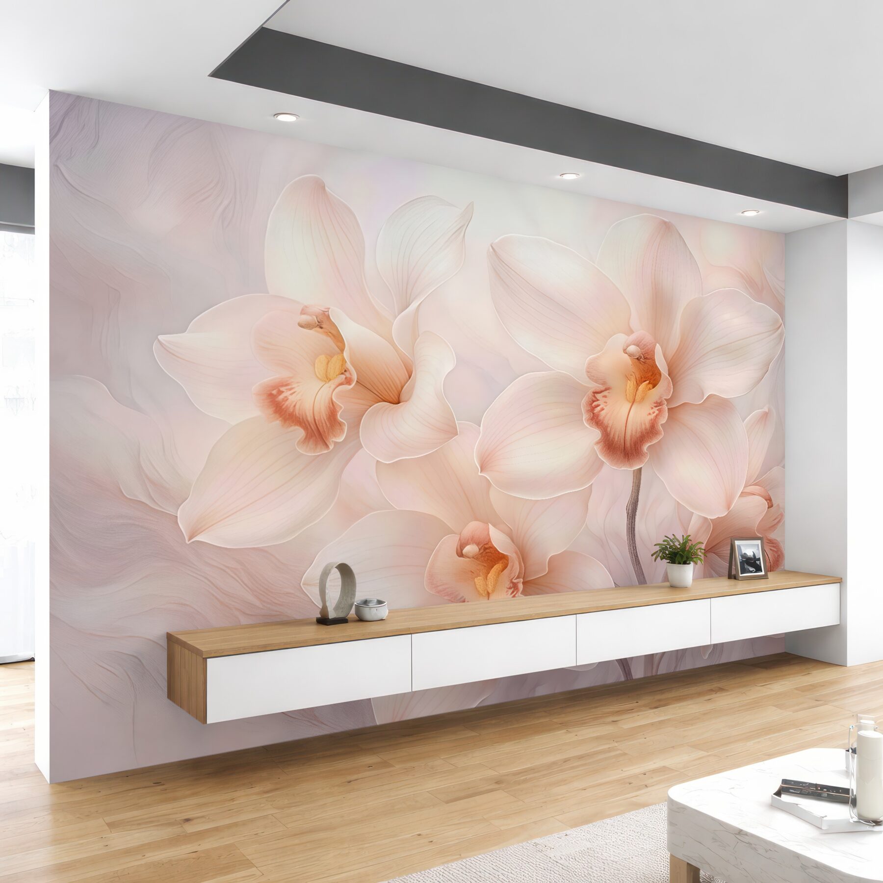 Fototapeta pudrowe orchidee w subtelnej elegancji