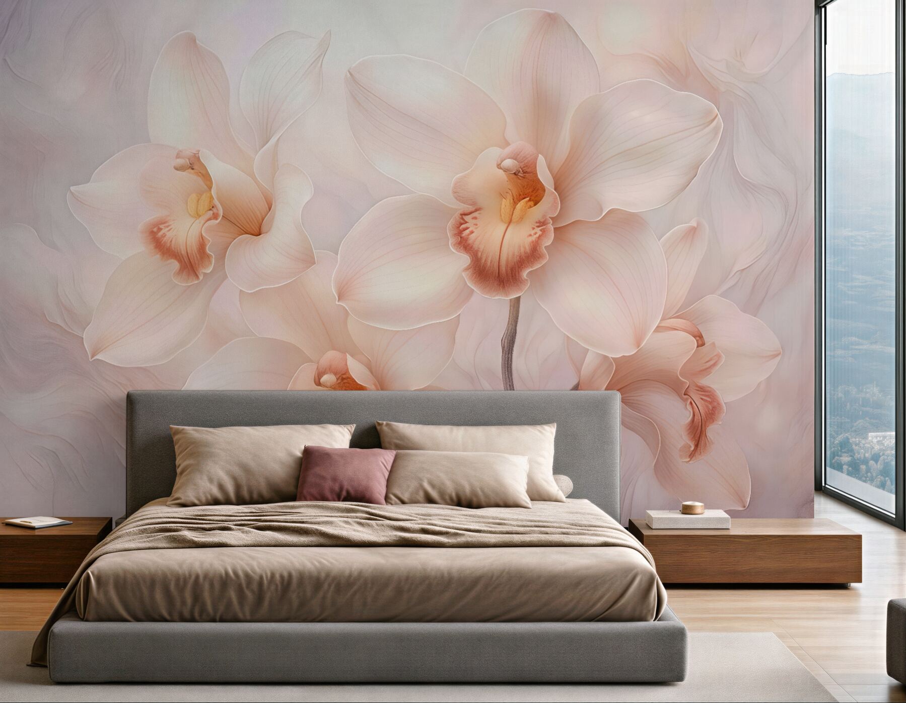 Fototapeta pudrowe orchidee w subtelnej elegancji