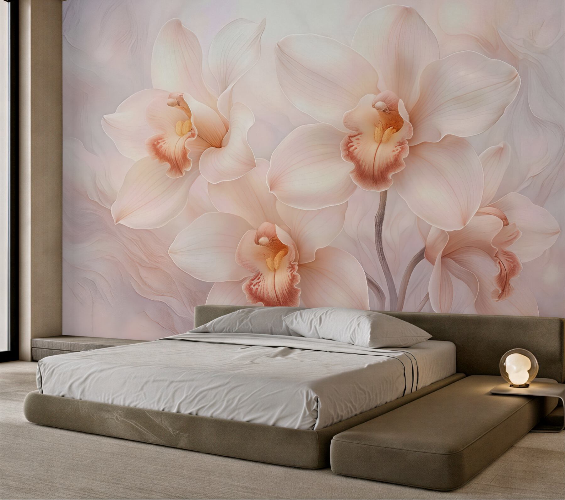 Fototapeta pudrowe orchidee w subtelnej elegancji
