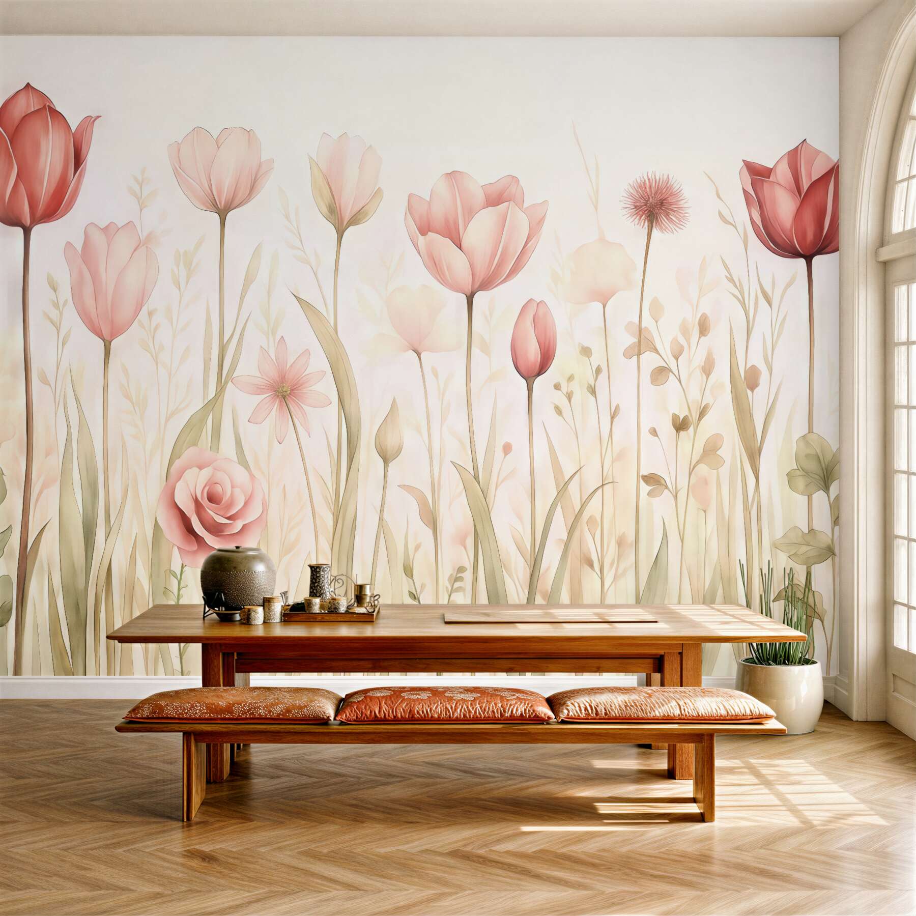 Fototapeta pastelowa łąka kwiatów