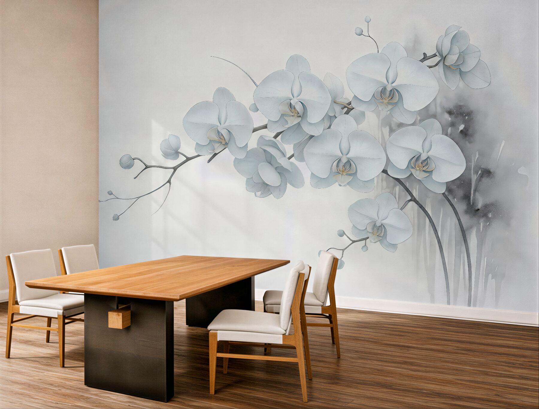Fototapeta białe orchidee w delikatnej akwareli