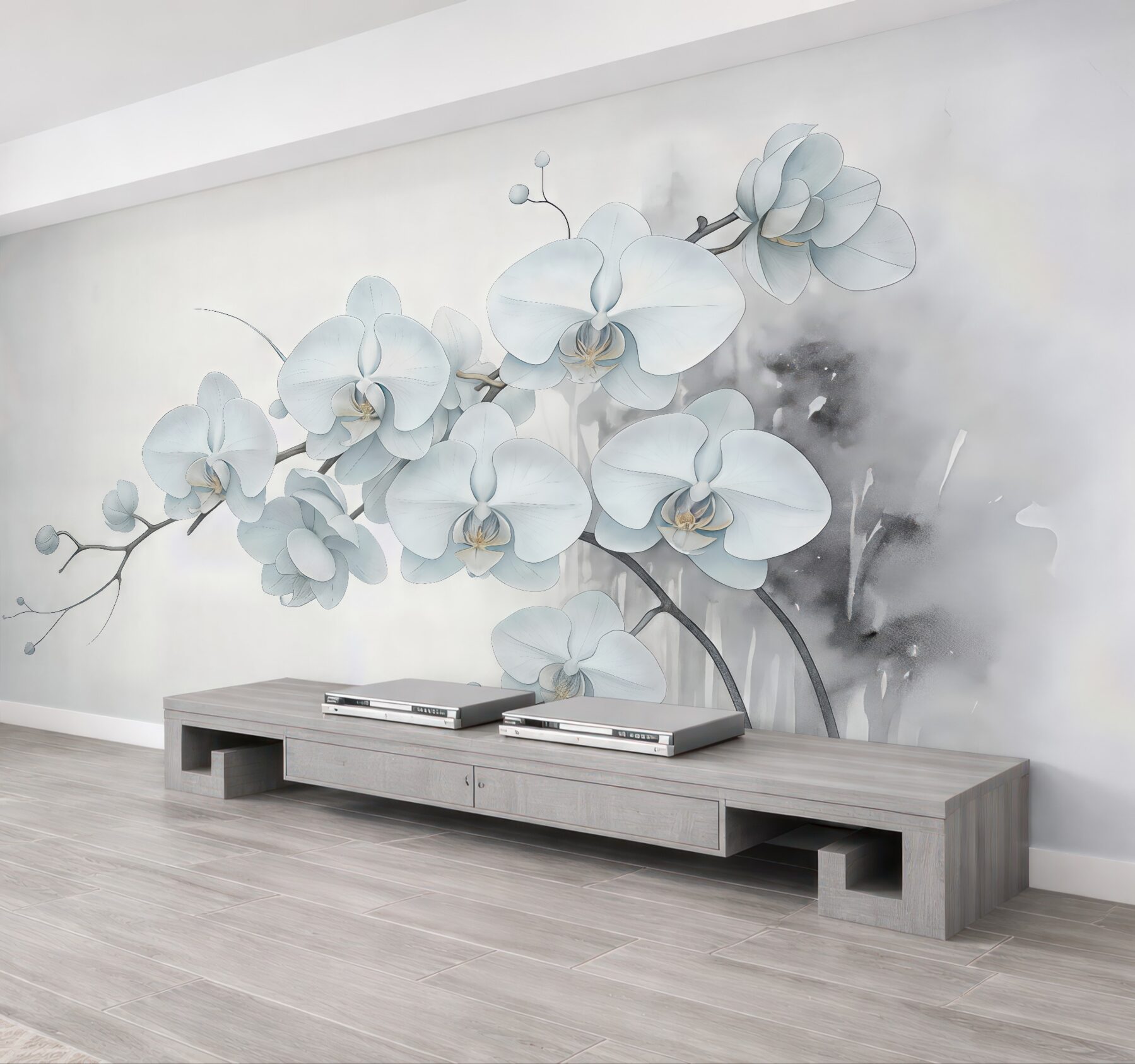 Fototapeta białe orchidee w delikatnej akwareli