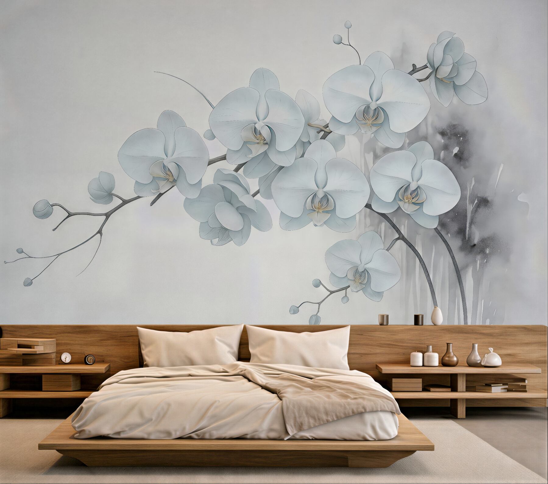Fototapeta białe orchidee w delikatnej akwareli