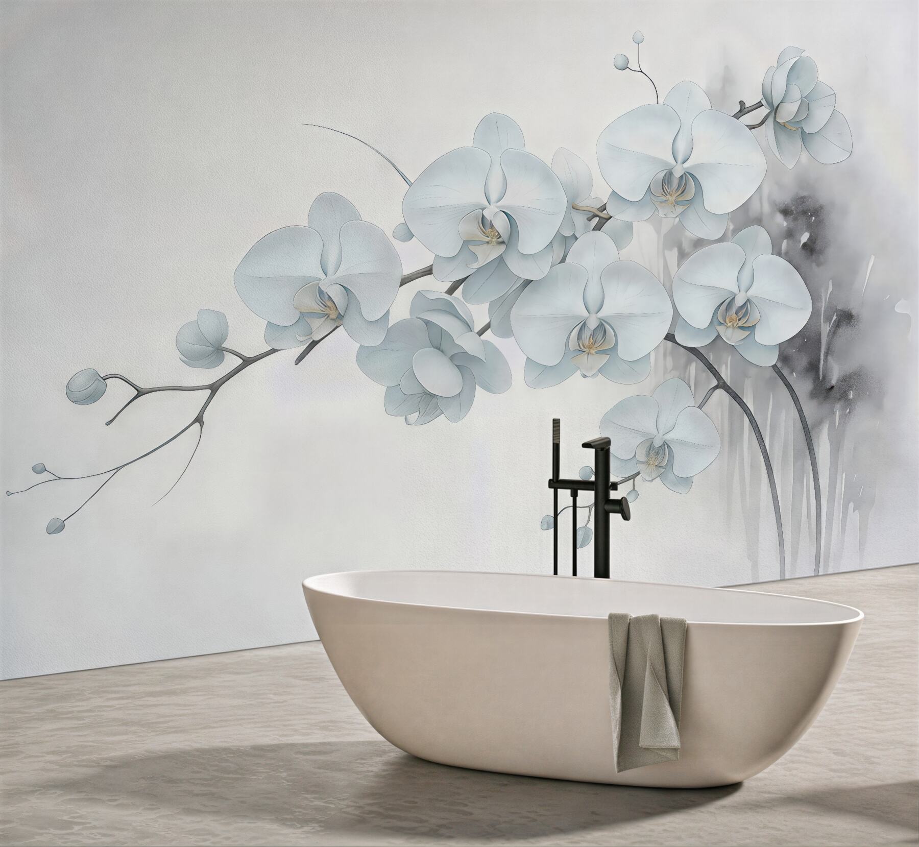 Fototapeta białe orchidee w delikatnej akwareli