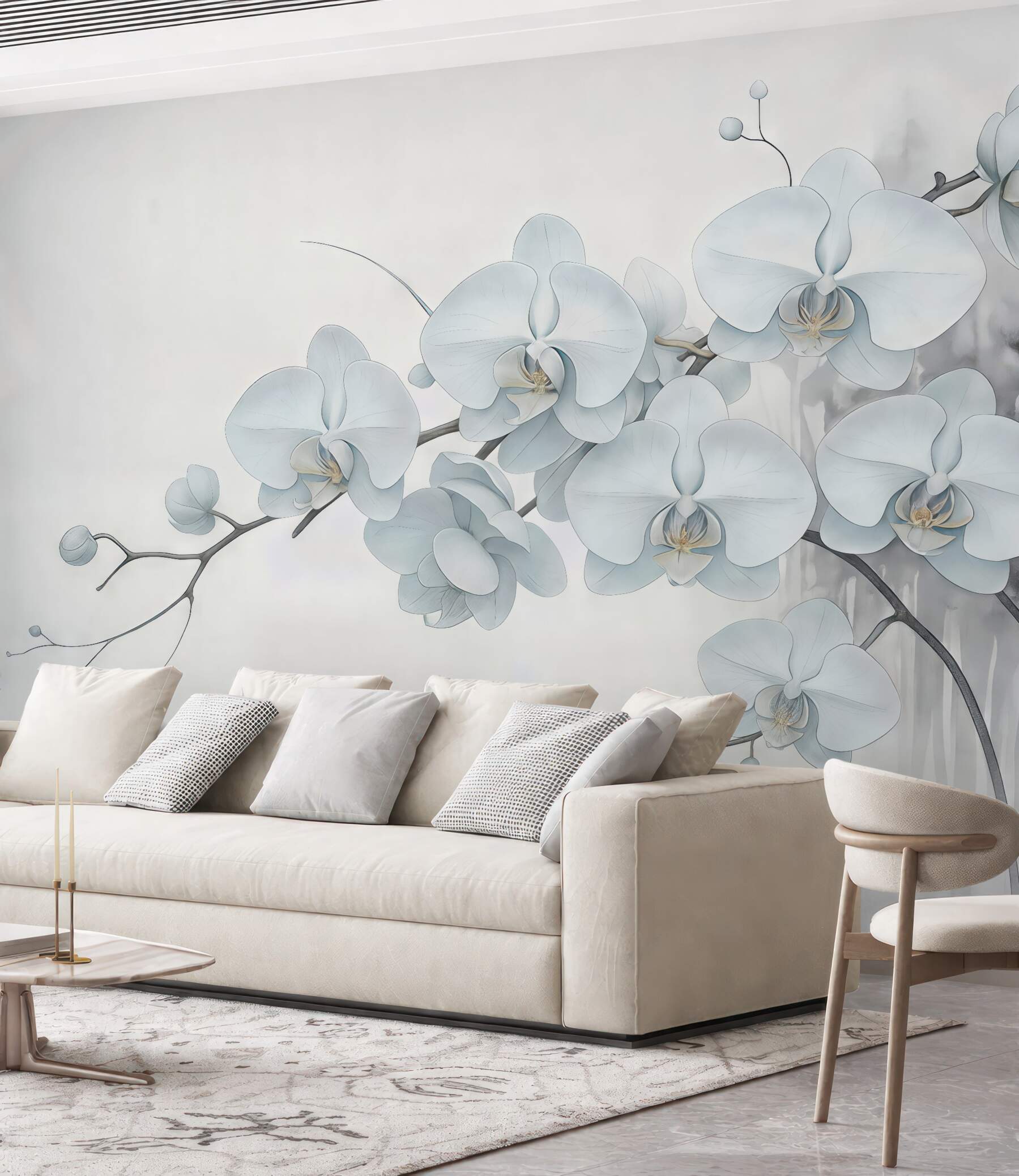 Fototapeta białe orchidee w delikatnej akwareli